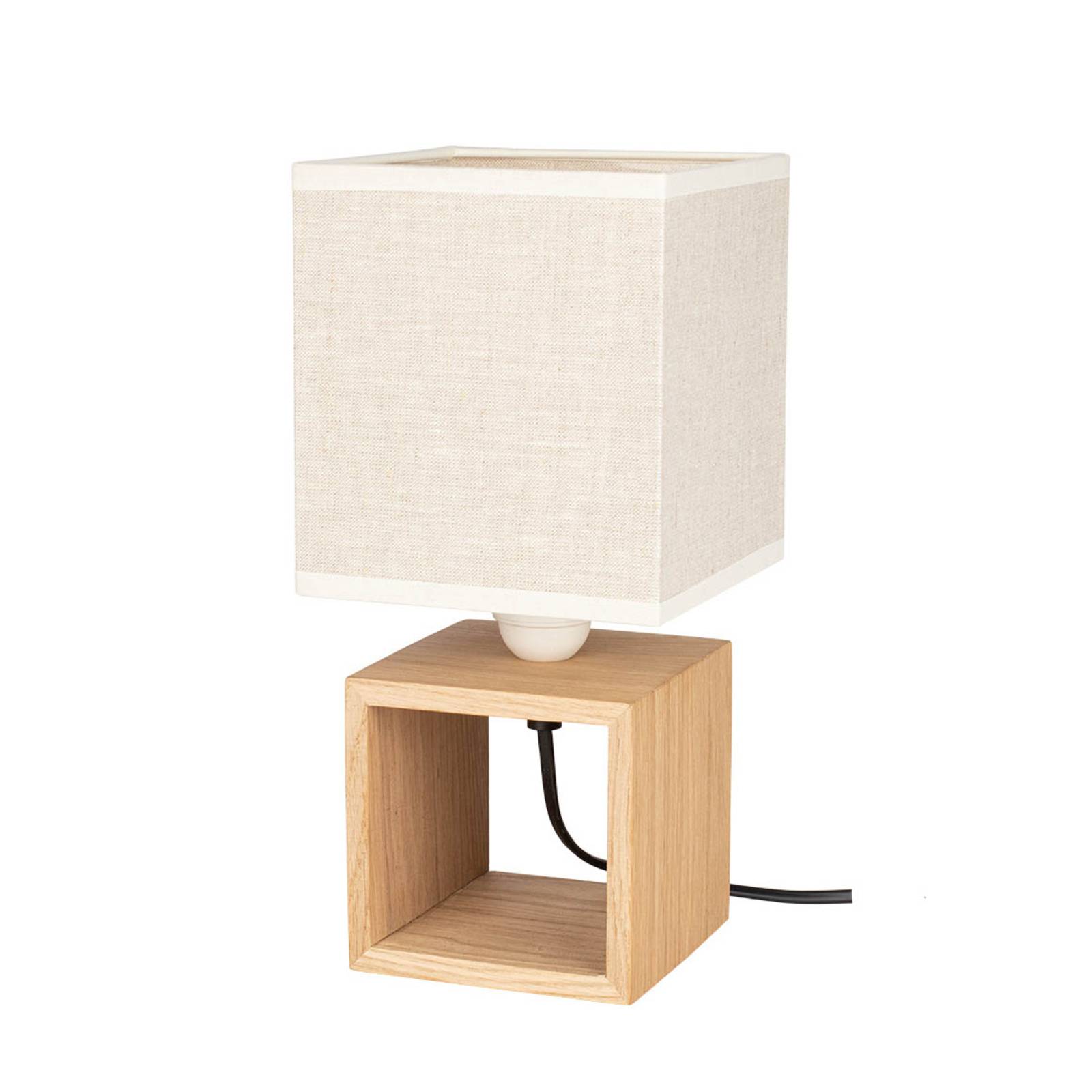 Euluna Monas table lamp, oiled oak, cream, for Living / Dining Room, oak wood, fabric, E27, 25 W, L: 13.5 cm, W: 13.5 cm, H: 29 cm
