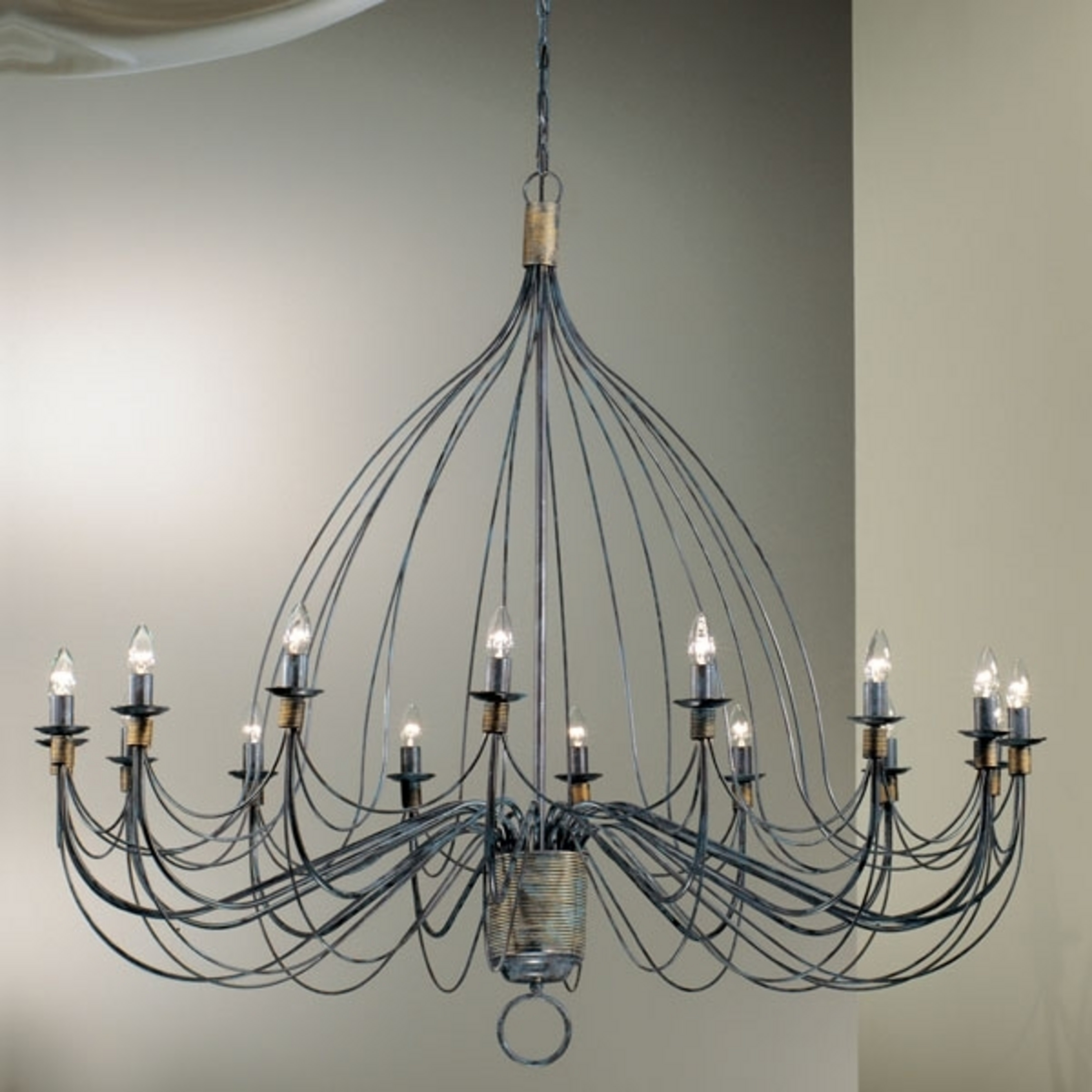Lustre Filo, 16 lumières, bleu noir, métal, Ø 140 cm