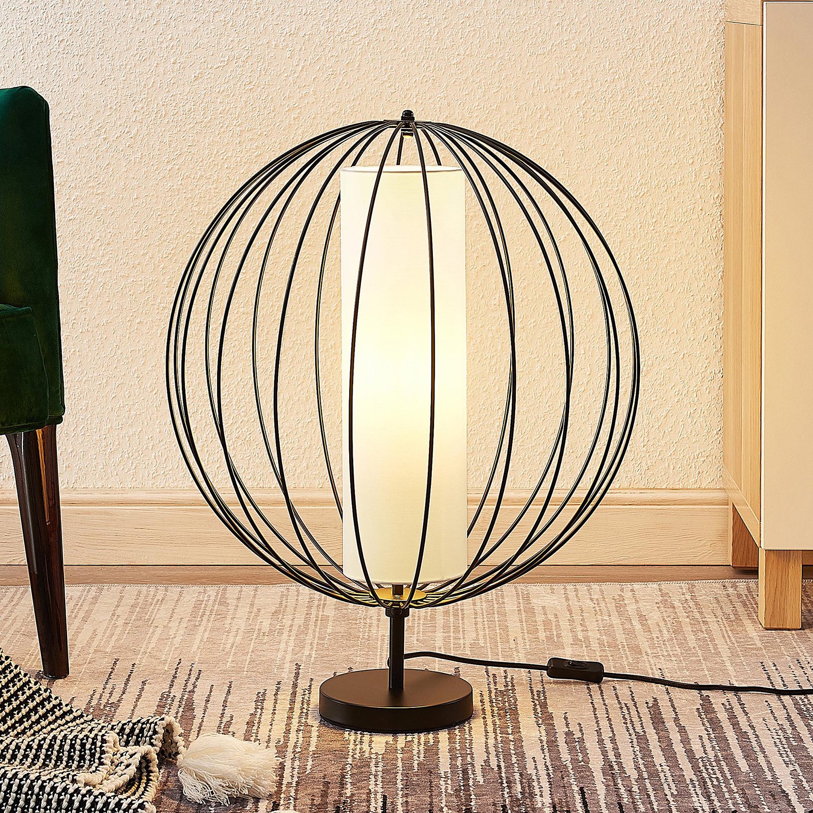 Lindby Koriko bordlampe med rund bur-skjerm