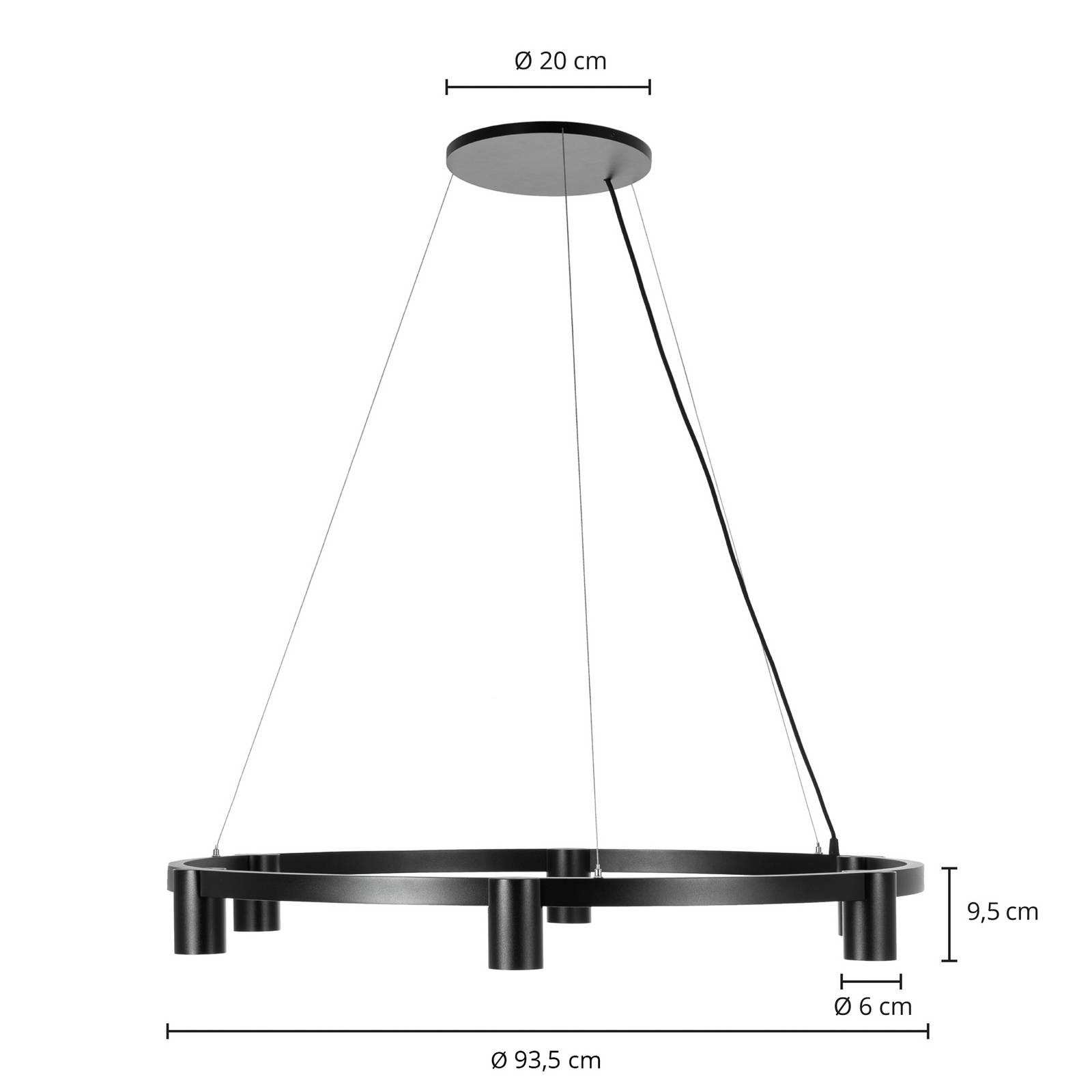 Arcchio Żyrandol Brinja, czarny, Ø 94 cm, 6-punktowa, GU10