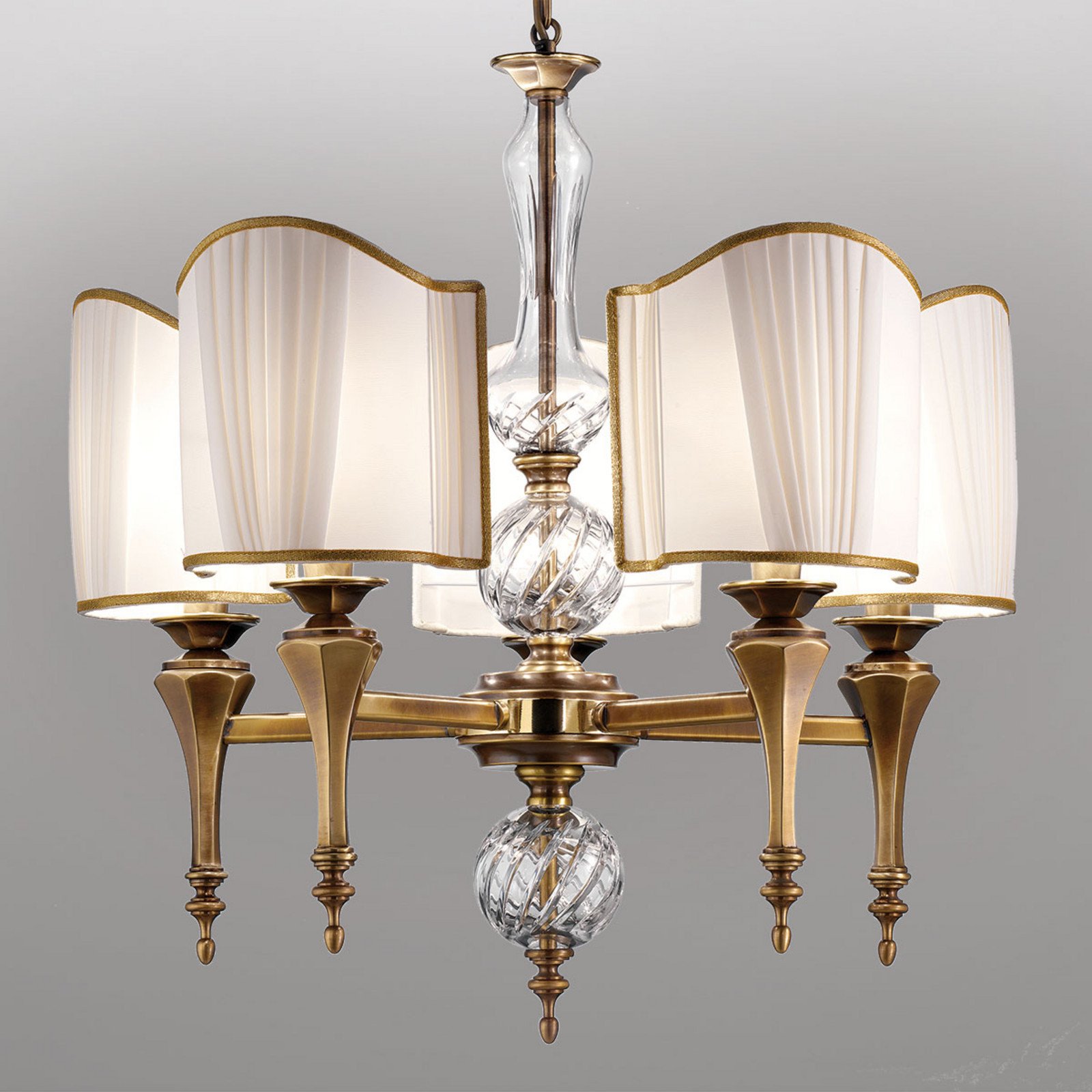 Cremasco Belle Epoque lampă suspendată antichizată - Camera de zi / sufragerie - alb alamă antichizată transparent - Țesătură / Textil
