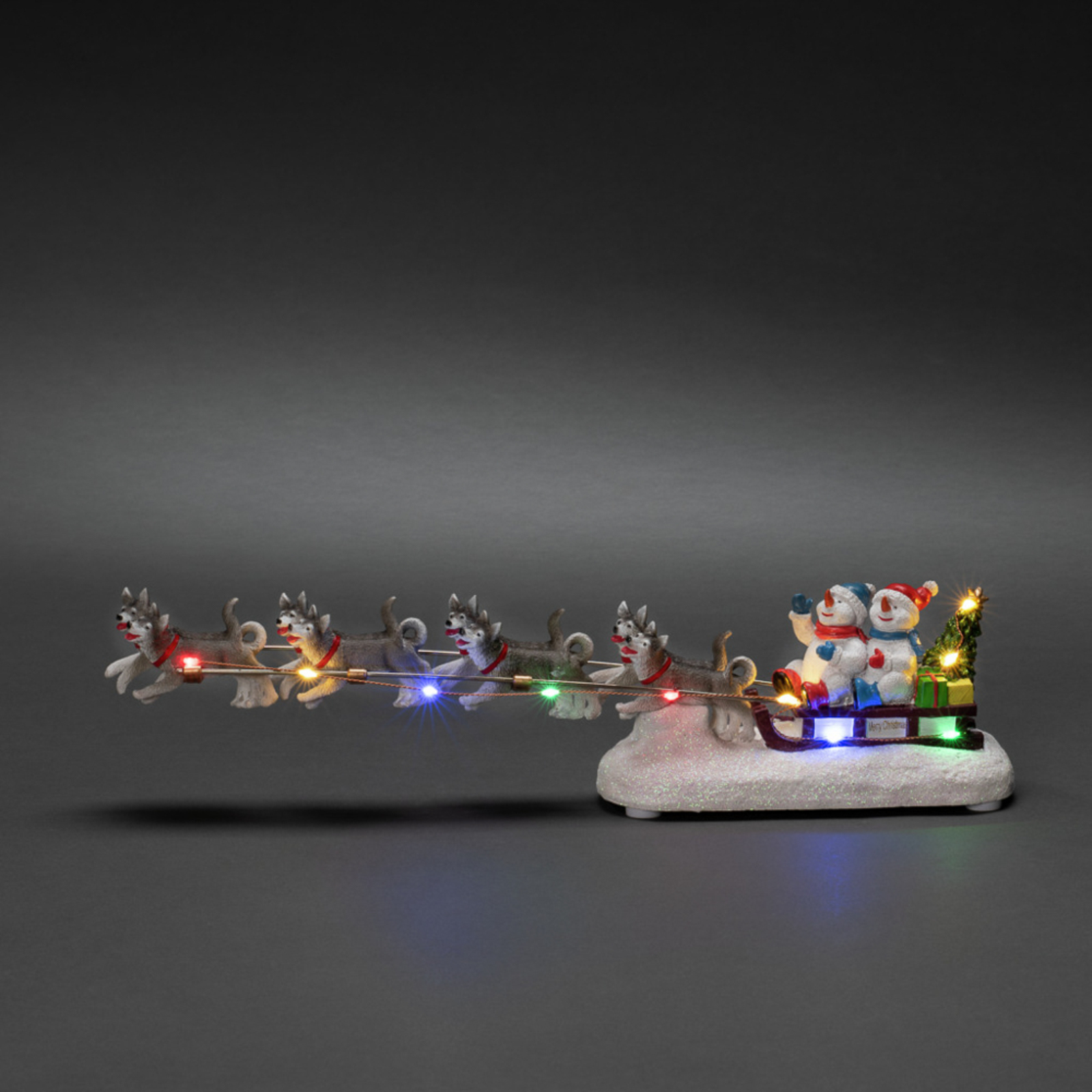 Decoración mesa Muñeco nieve trineo, LED color