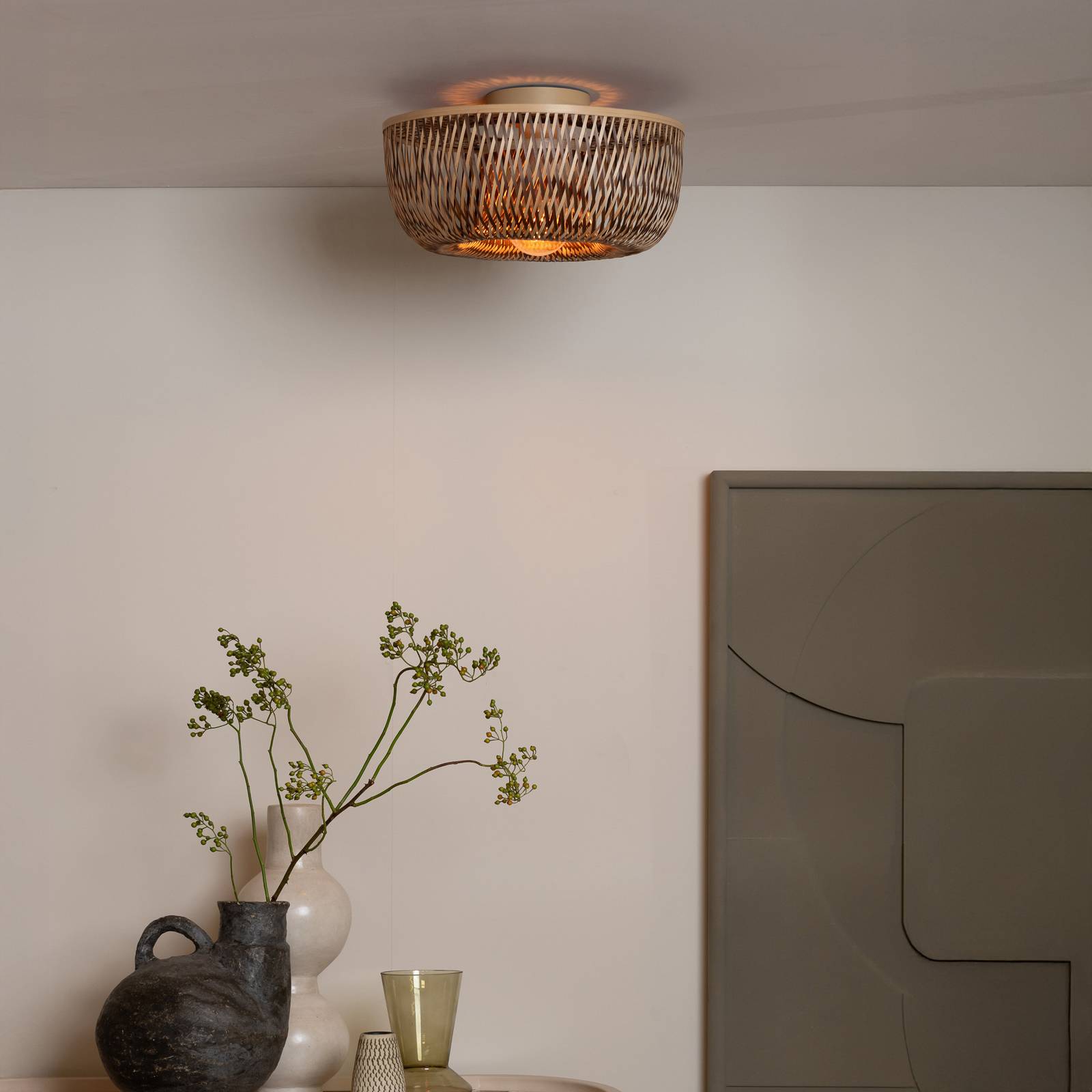 GOOD & MOJO Lampa sufitowa Barbados, brązowa, Ø 35 cm, bambus E27