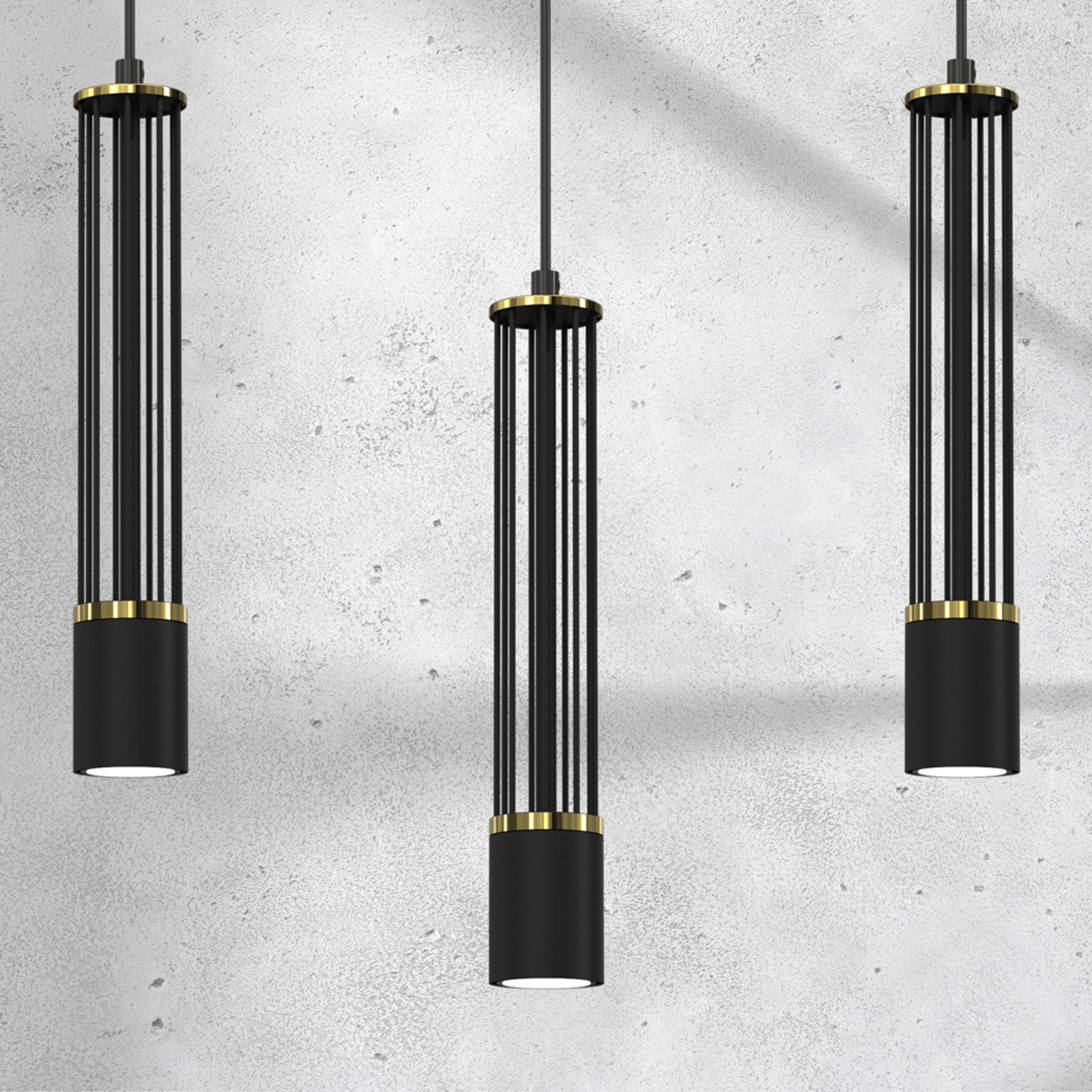 Hanglamp Estilo, zwart, 3-lamps langwerpig