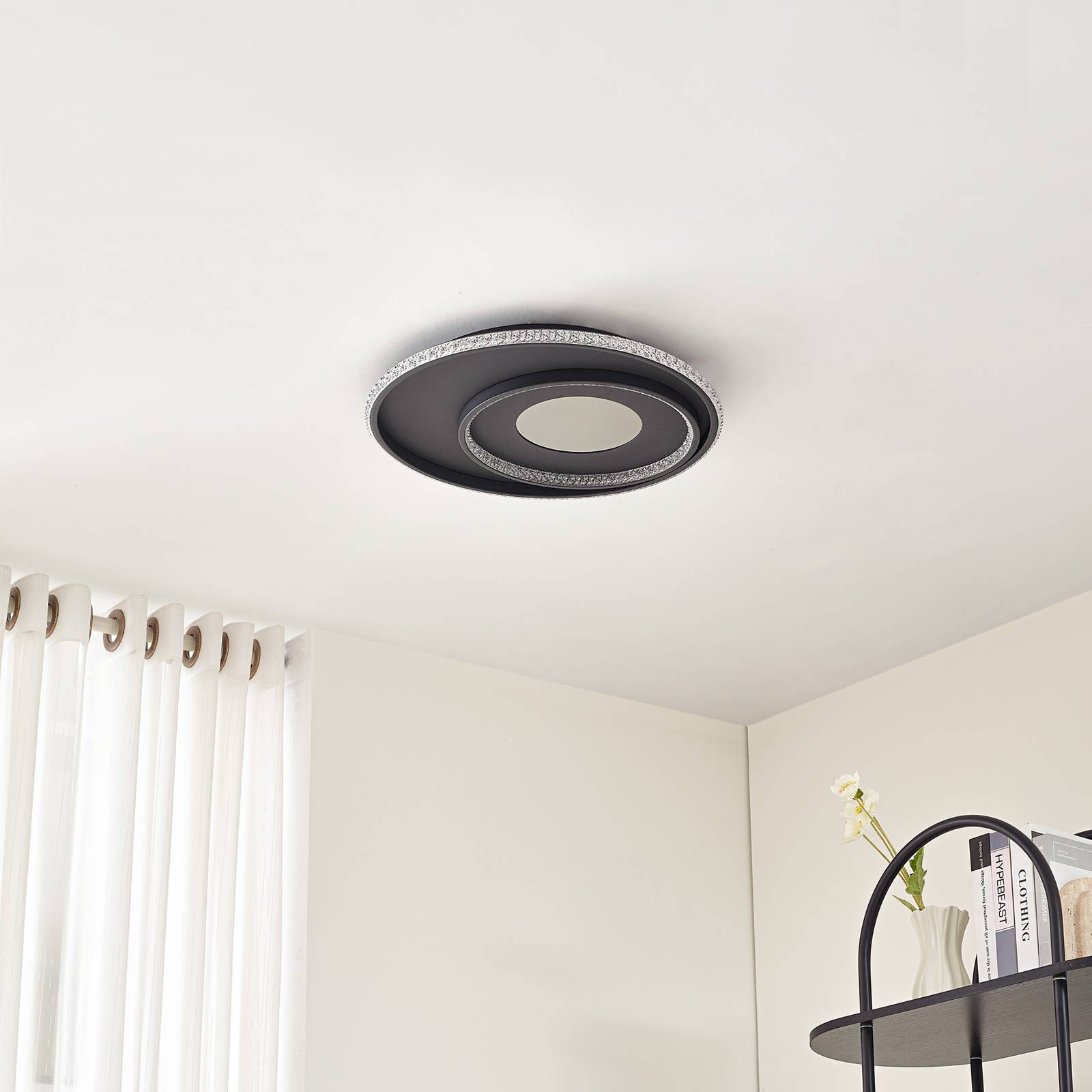 Lampa sufitowa LED Lindby Inessa, Ø 51 cm, czarna, CCT, ściemniany