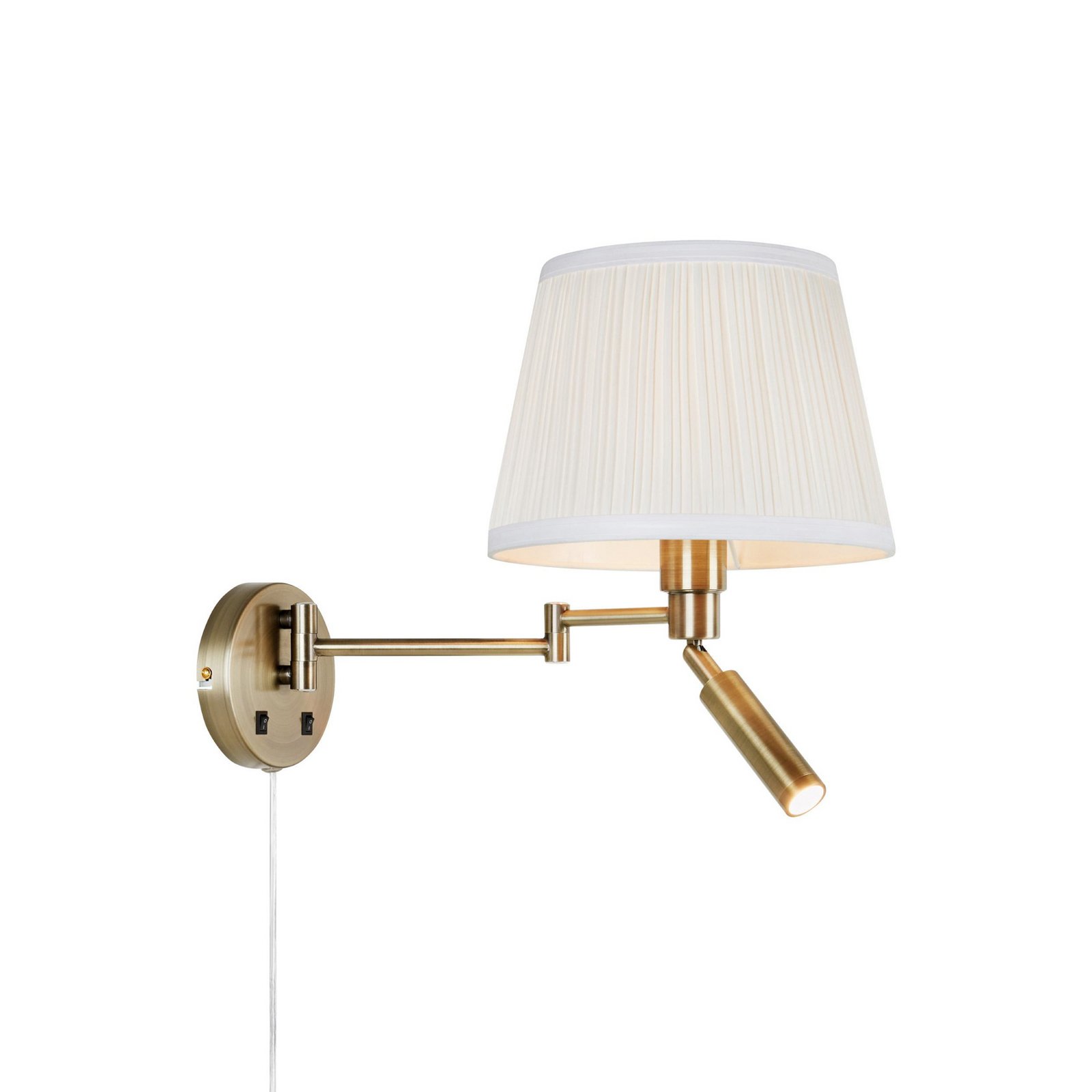 Vegglampe Pivot, naturhvit/messingfarget, 43 cm, 2 lyskilder.