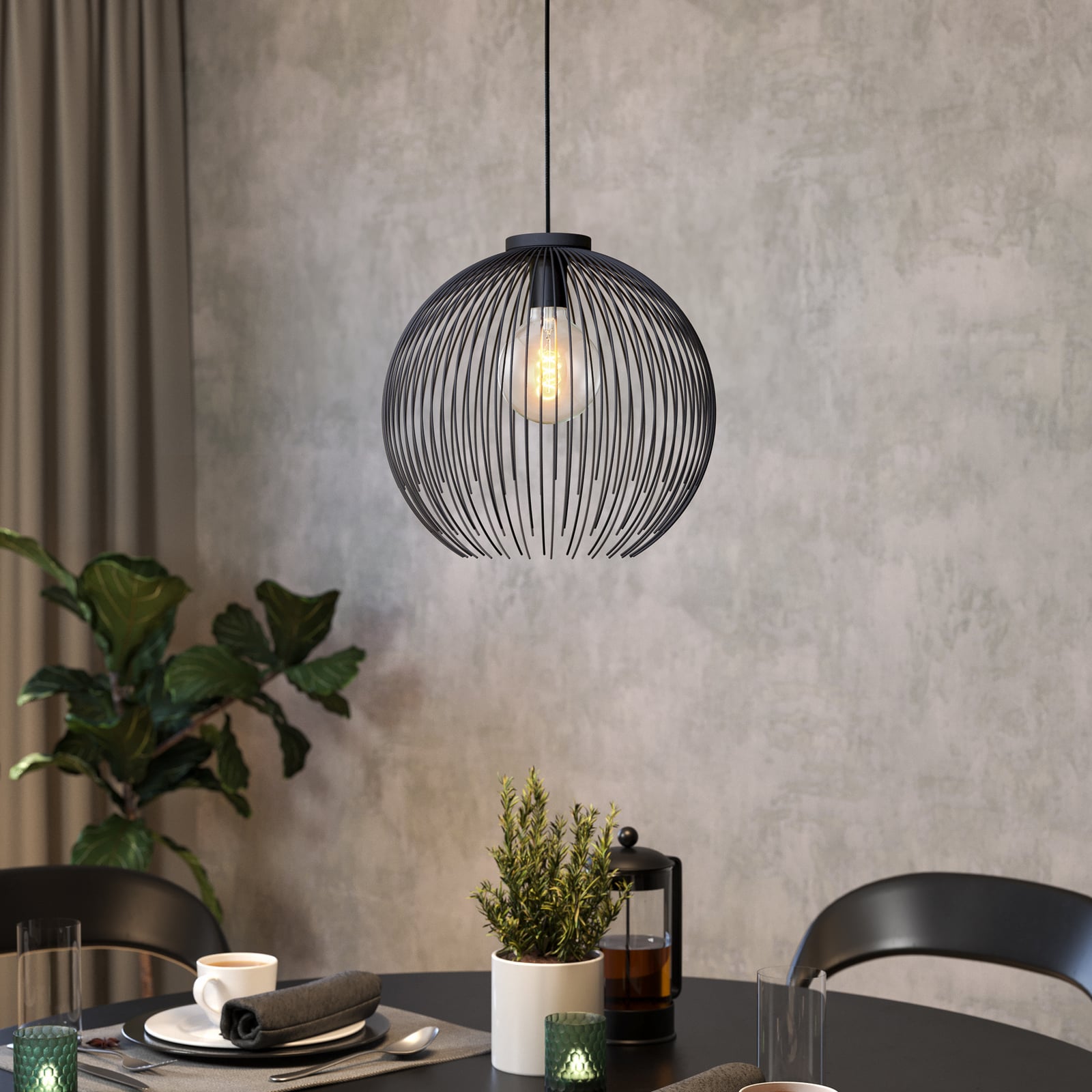 Suspension VENEZUELA, noir, Ø 40 cm, métal, E27