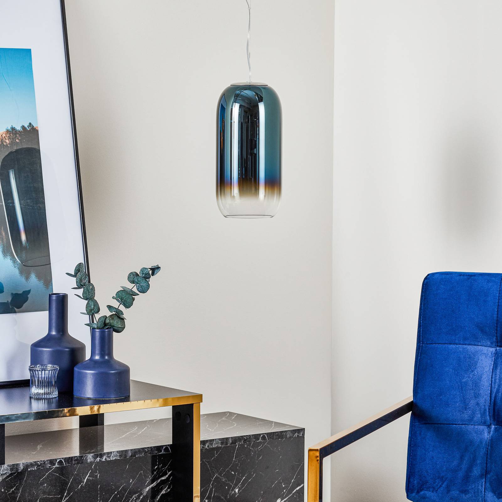 Artemide Gople Mini wisząca niebieska/srebrna
