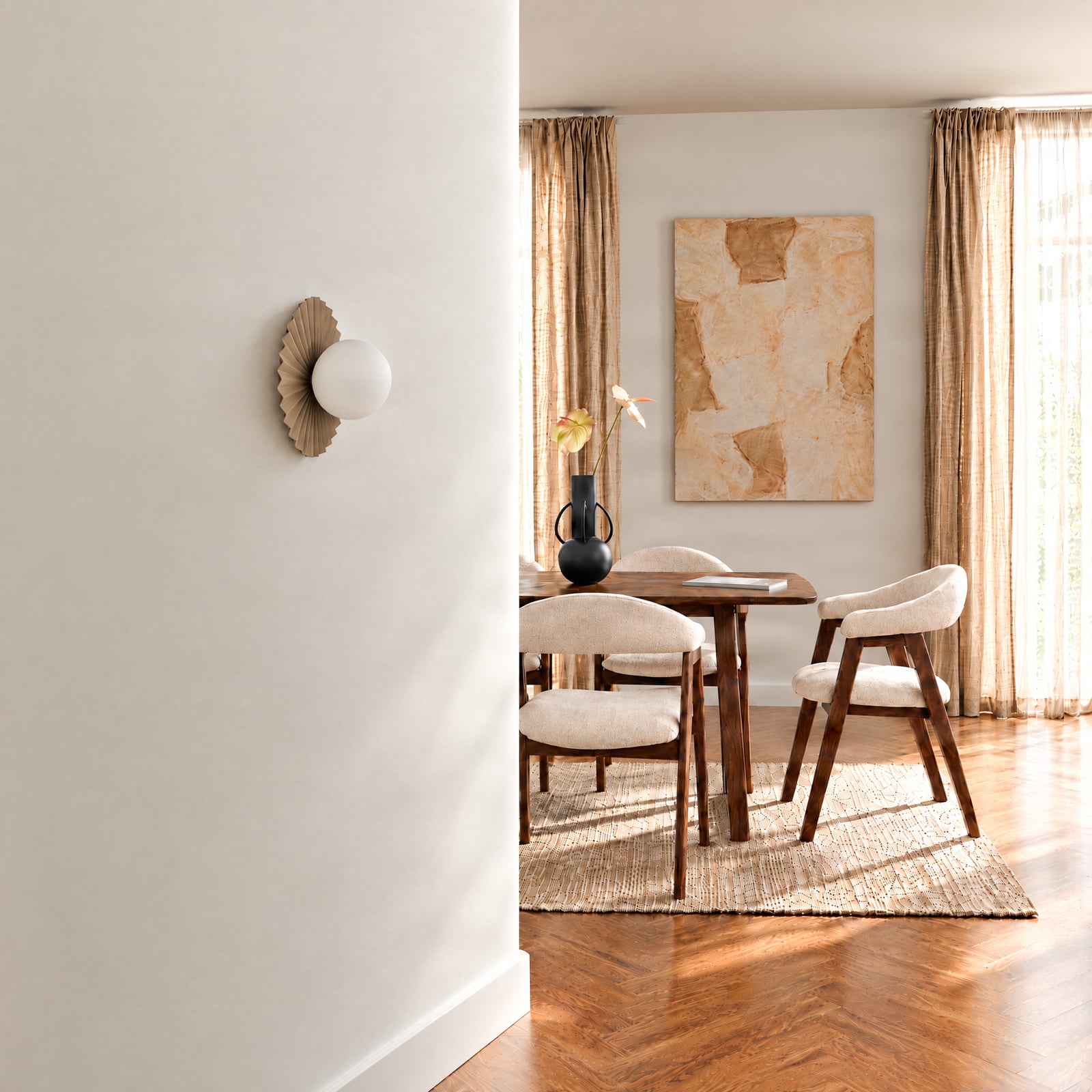 Applique Fiore, grigio-beige, altezza 30 cm, vetro