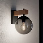 Applique da esterno Bufalata, nero/legno/grigio fumo