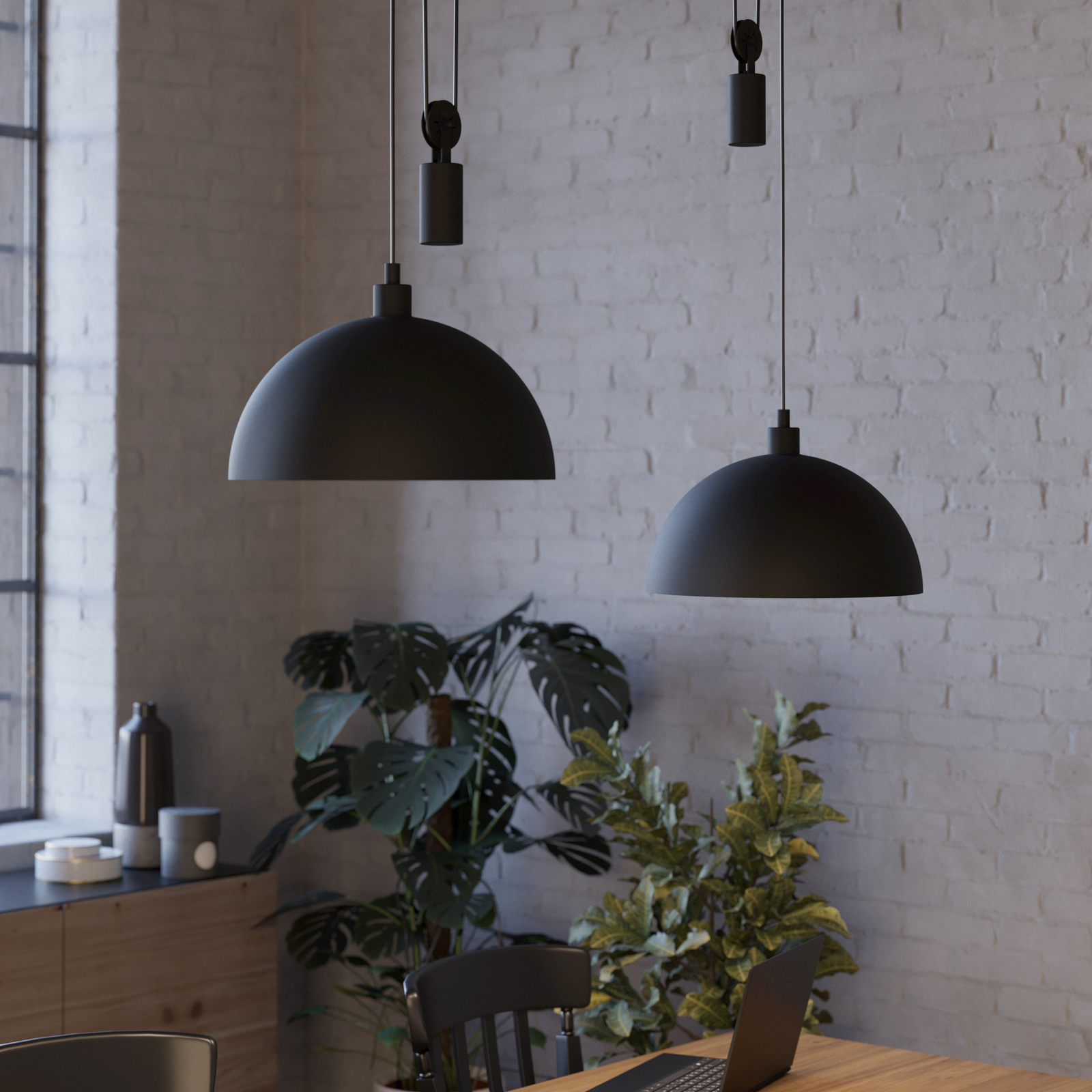 Lampa wisząca Winkworth, czarna, długość 118 cm, metal, 2-punktowa.