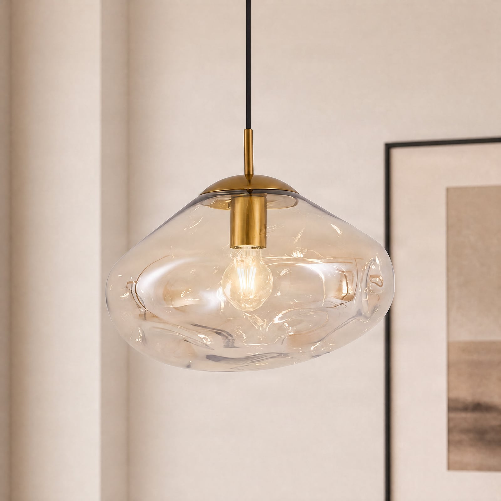 Lindby Hängeleuchte Lelia, amber, Glas, Ø 35 cm
