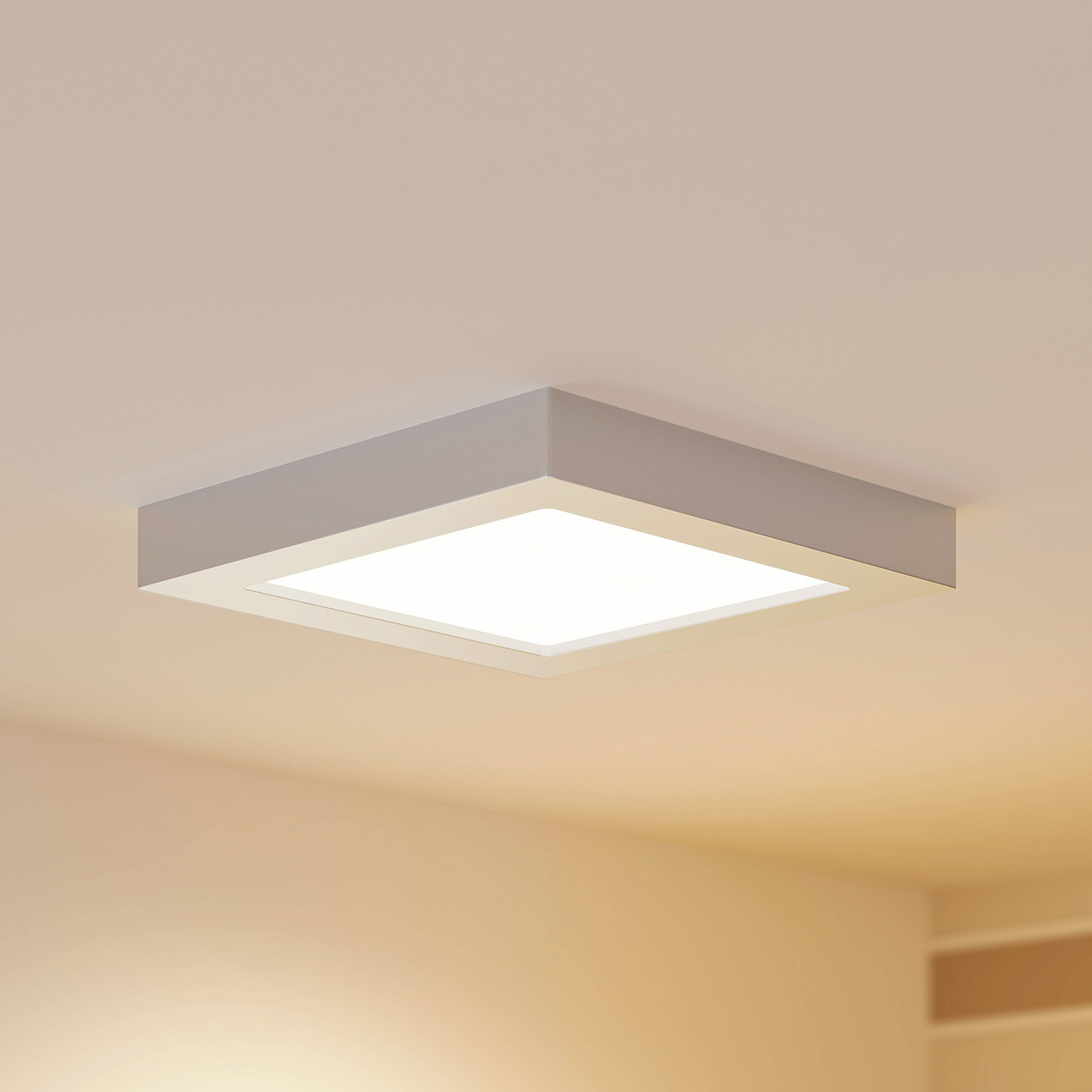 Prios LED ceiling light Alette, silver, 22.7cm, 18W, dimmable
