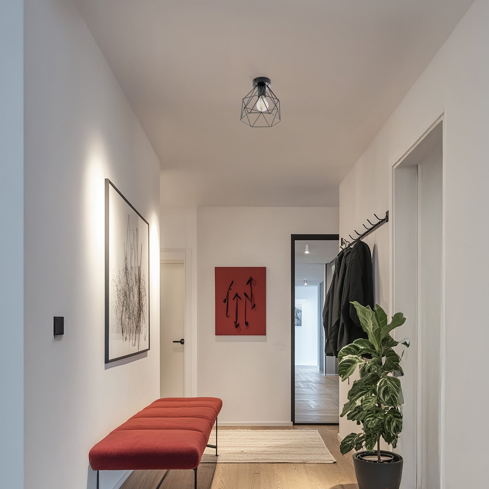 Plafondlamp Patara, zwart, Ø 20 cm, roosterkap, metaal