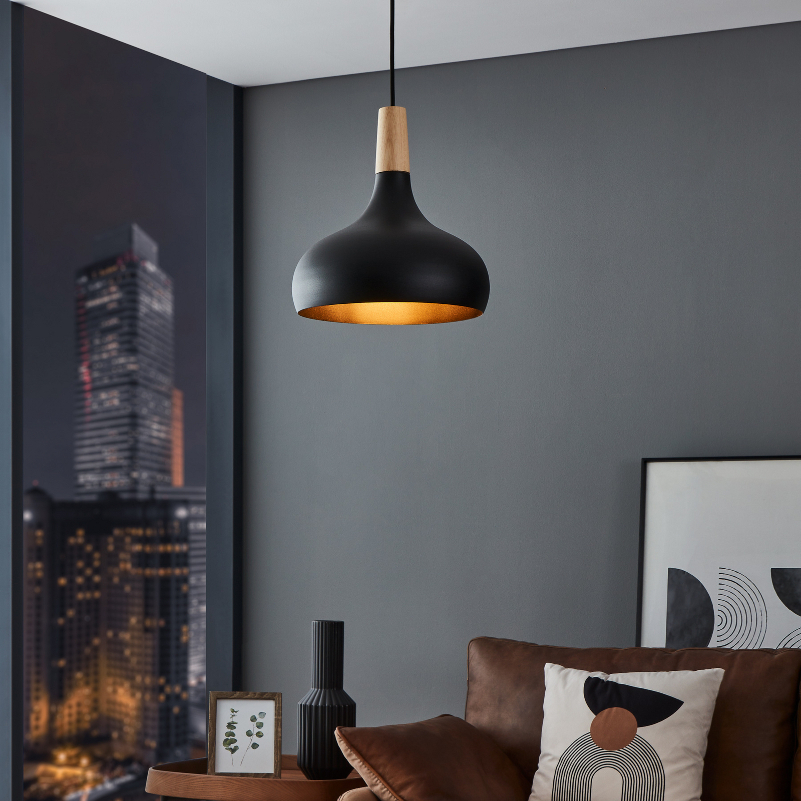 Lampă suspendată Sabinar, 1 lumină, negru, Ø 28 cm Lampă suspendată Sabinar, 1 lumină, negru, Ø 28 cm