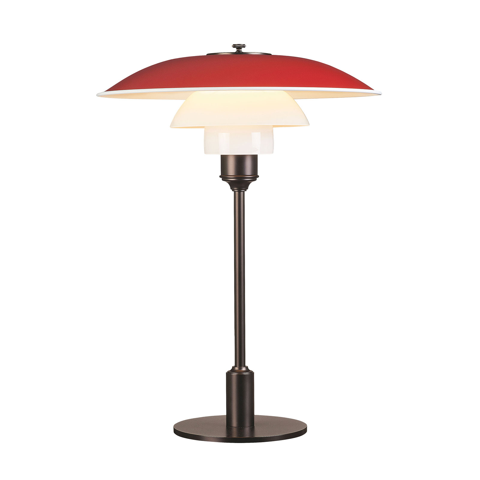 Louis Poulsen PH 3 1/2-2 1/2 table lamp brown/red, for Living / Dining Room, aluminium, glass, metal, E14, 60 W, energy efficiency: A++, H: 45 cm