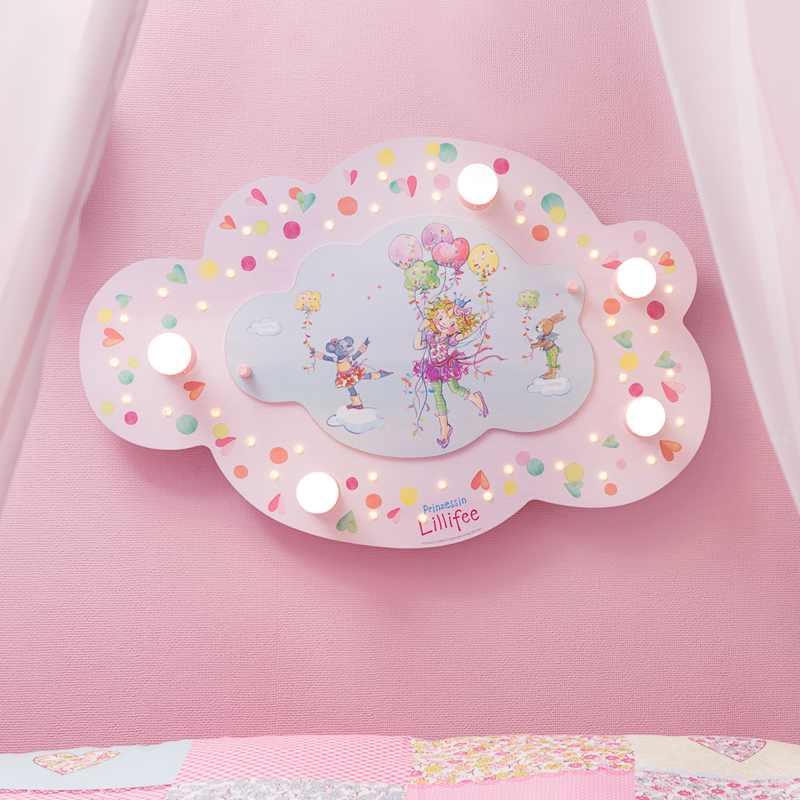 Elobra Princess Lillifee ceiling light with LEDs, cloud, for Children's Room, wood, E14, 40 W, energy efficiency: A++, L: 75 cm, W: 50 cm, H: 8 cm