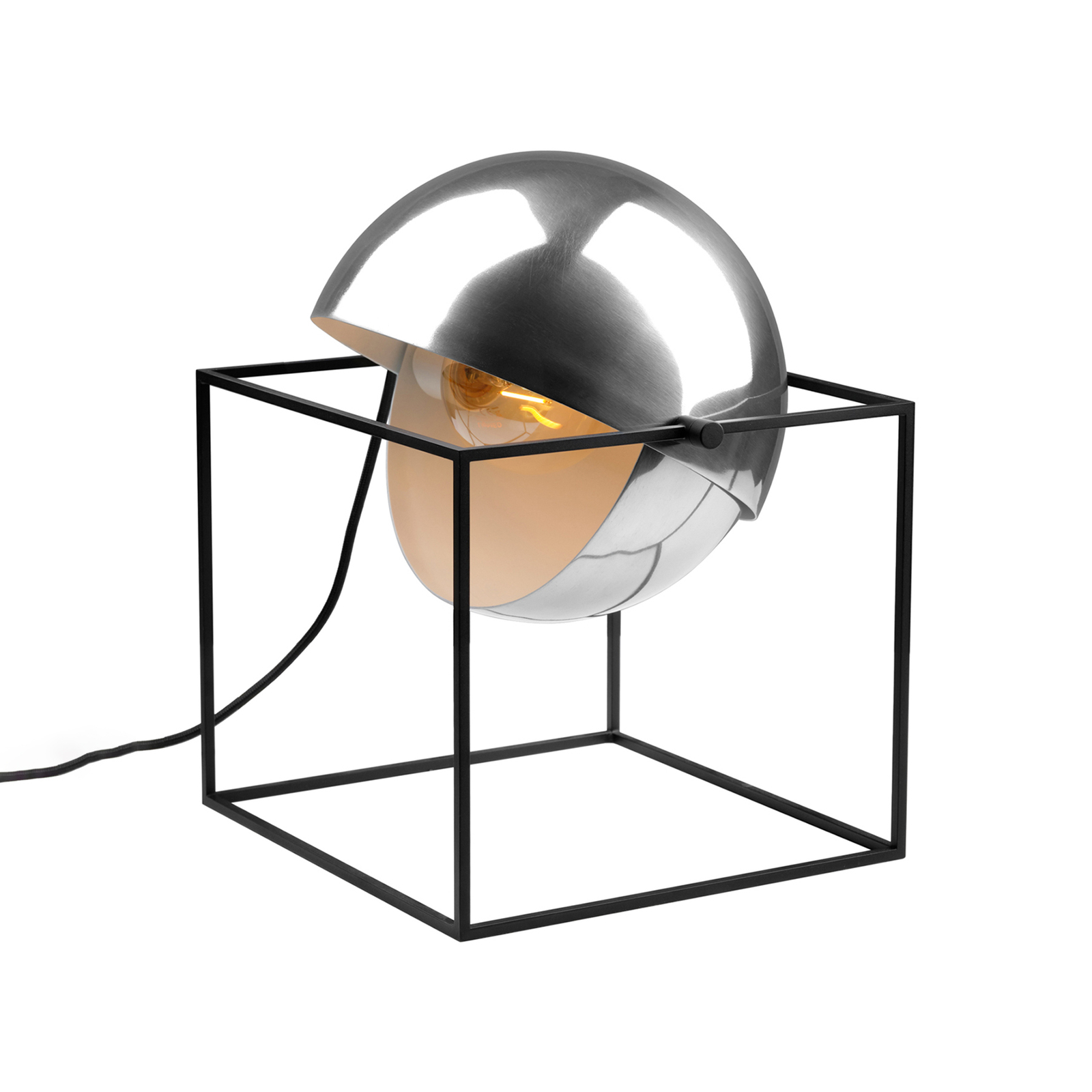 El Cubo table lamp, chrome globe lampshade