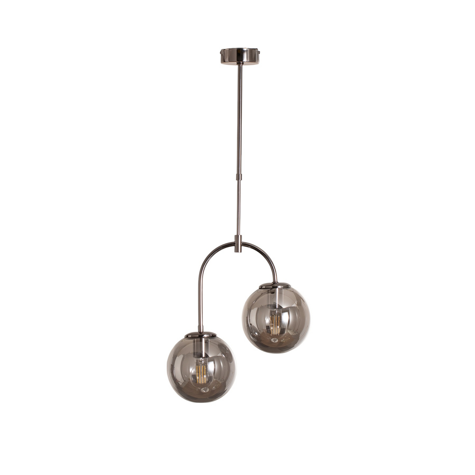 Portemo pendant light, smoky grey/nickel, Ø 37 cm, 2-bulb glass