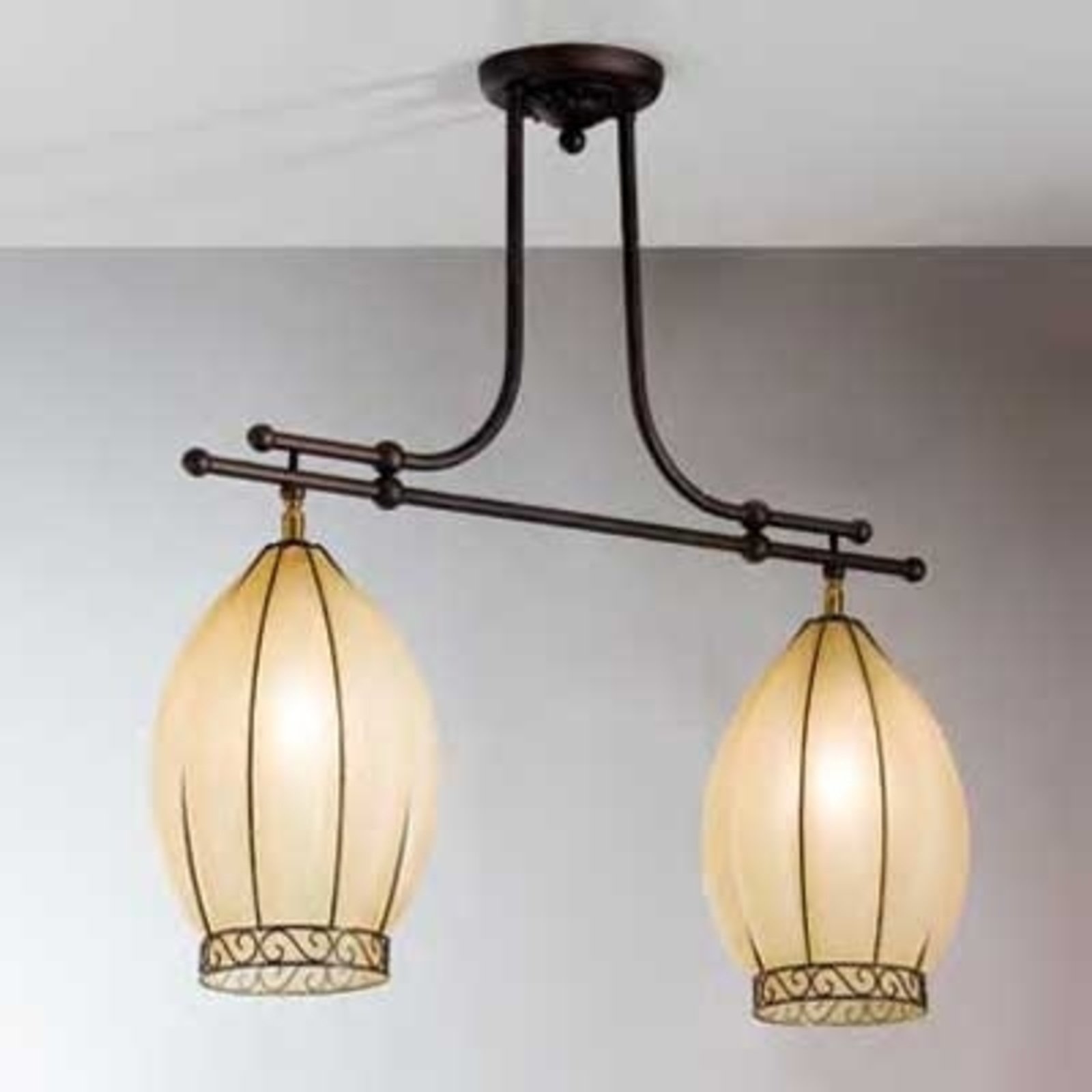 Siru 2-bulb TULIPANO hanging light, for Living / Dining Room, scavo glass, stainless steel, E27, 75 W, energy efficiency: A++, W: 67 cm