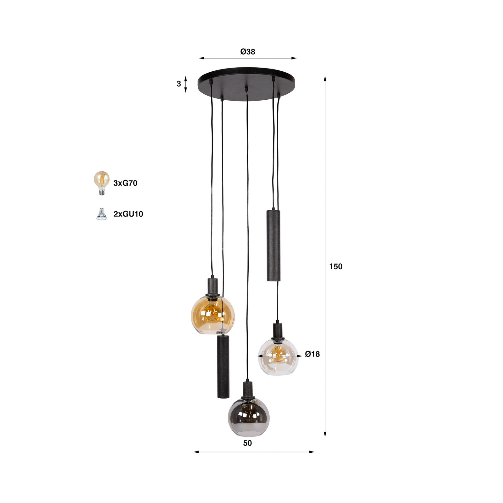 Pendelleuchte Sfera Tricolore, gestuft, mehrfarbig, 5-flg. Pendelleuchte Sfera Tricolore, gestuft, mehrfarbig, 5-flg.