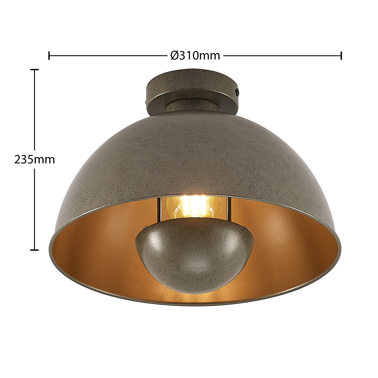 Lindby LYA plafondlamp, 31 cm, rond, donkergrijs