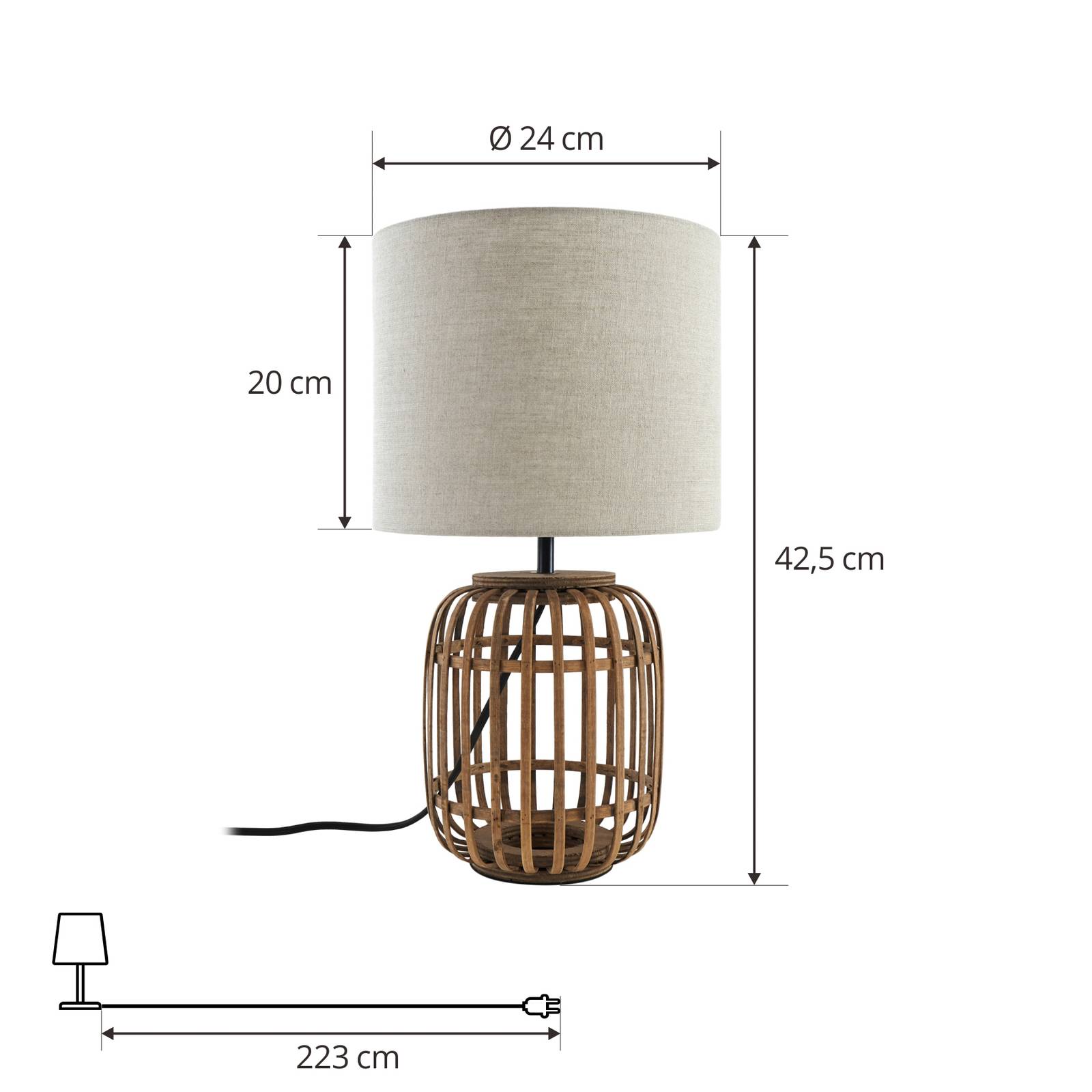 Lampa stołowa Lindby Marzanna, szary, bambus, 42,5 cm, E27