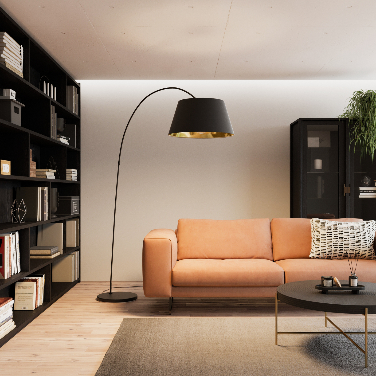 Luces de la lámpara de pie del trípode contemporáneo de la pantalla de la tela moderna del negro y del oro para los muebles minimalistas de la sala de estar 
