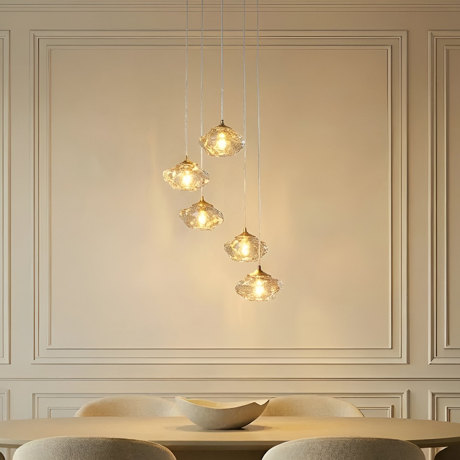 Lampa wisząca Lindby Piatra, Ø45 cm, 5-punktowa, koniak/mosiądz, szkło