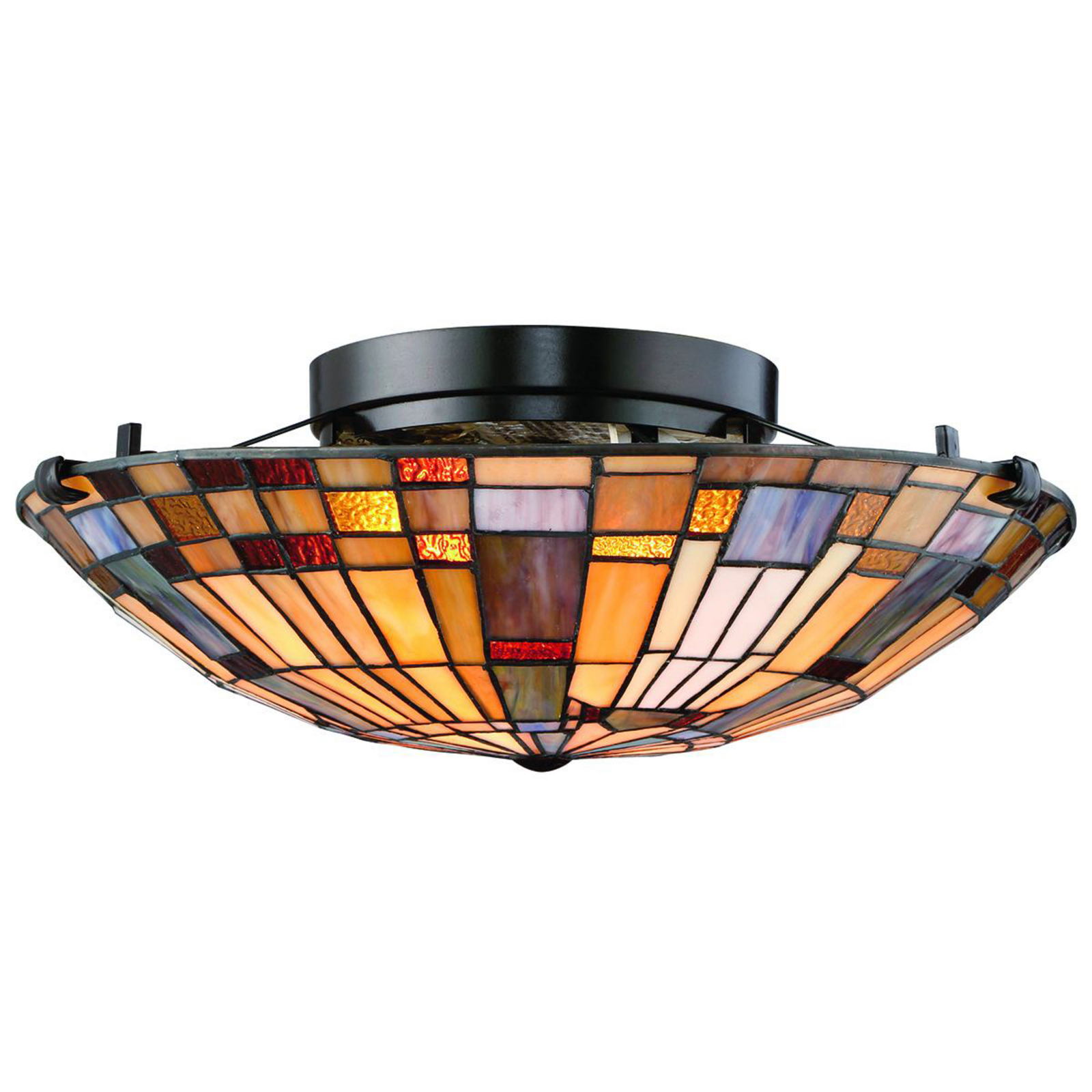 Inglenook ceiling light, Tiffany style, steel, glass, multicoloured