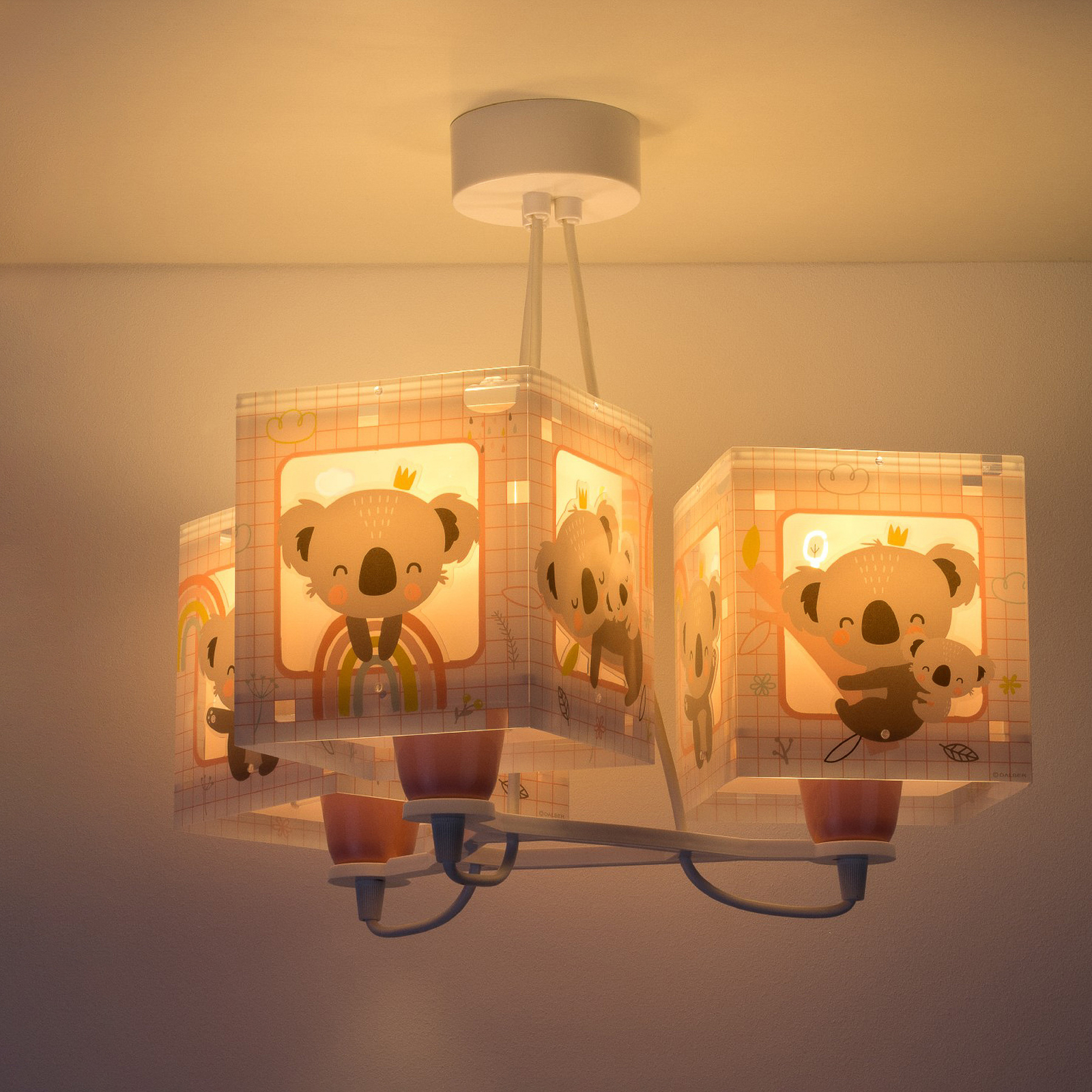 Kinder-hanglamp Koala, 3-lamps, roze