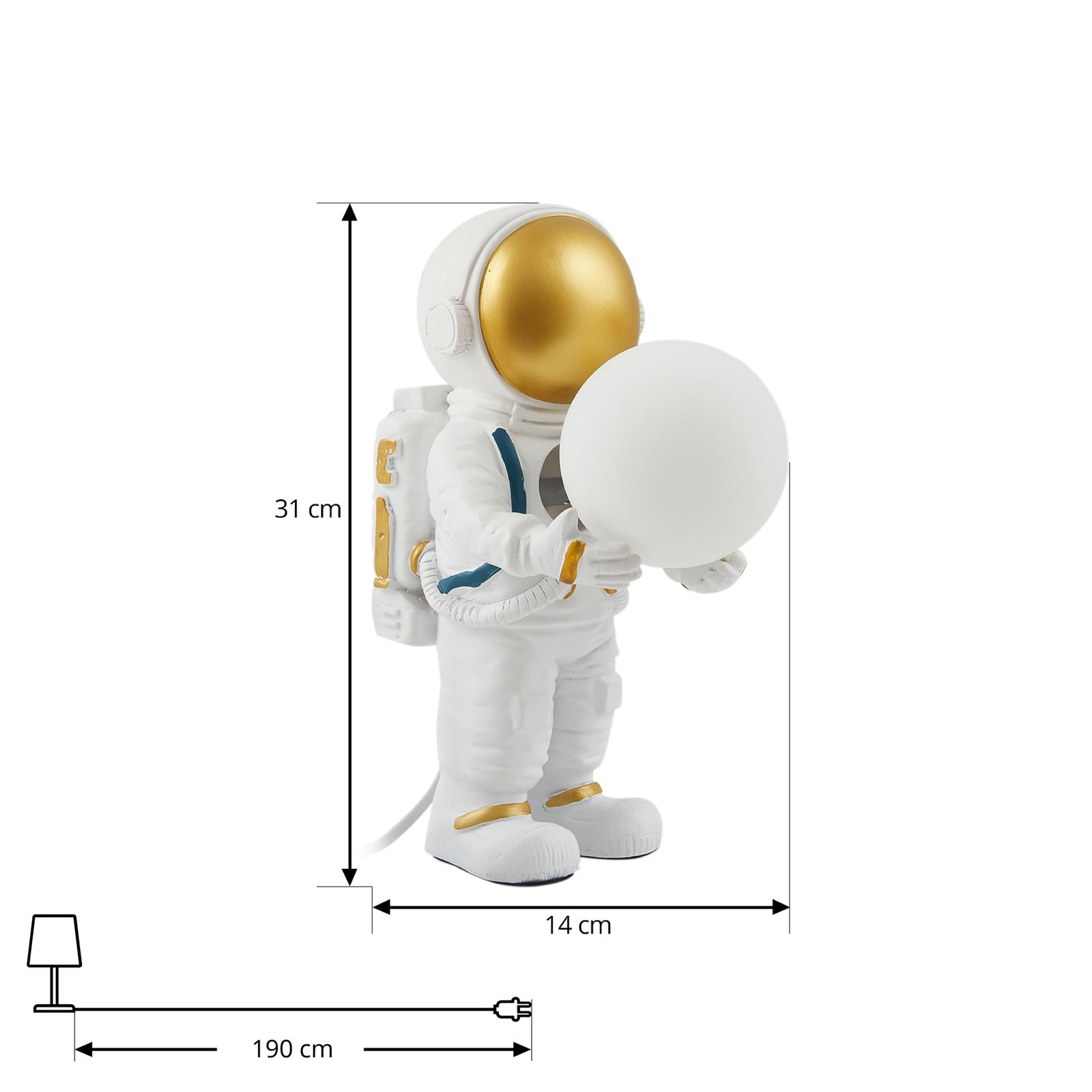 Lindby bordlampe Astronaut, hvit/gull, keramikk, glass