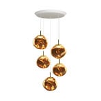 Lámpara colgante LED Melt mini round de Tom Dixon, color dorado, 5 luces.