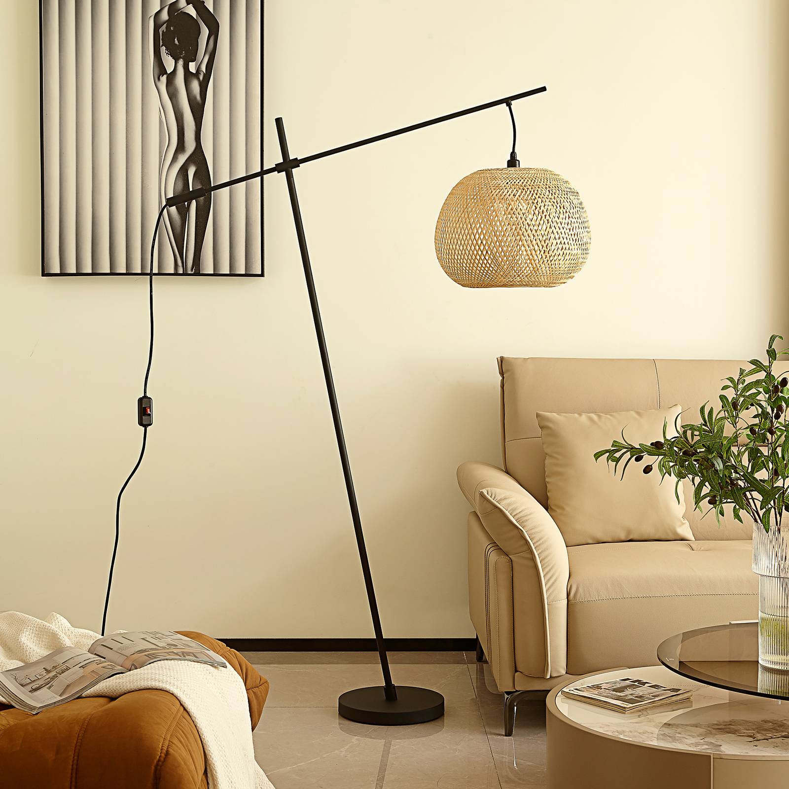 Lindby Dabila gulvlampe, bambus, højde 160 cm