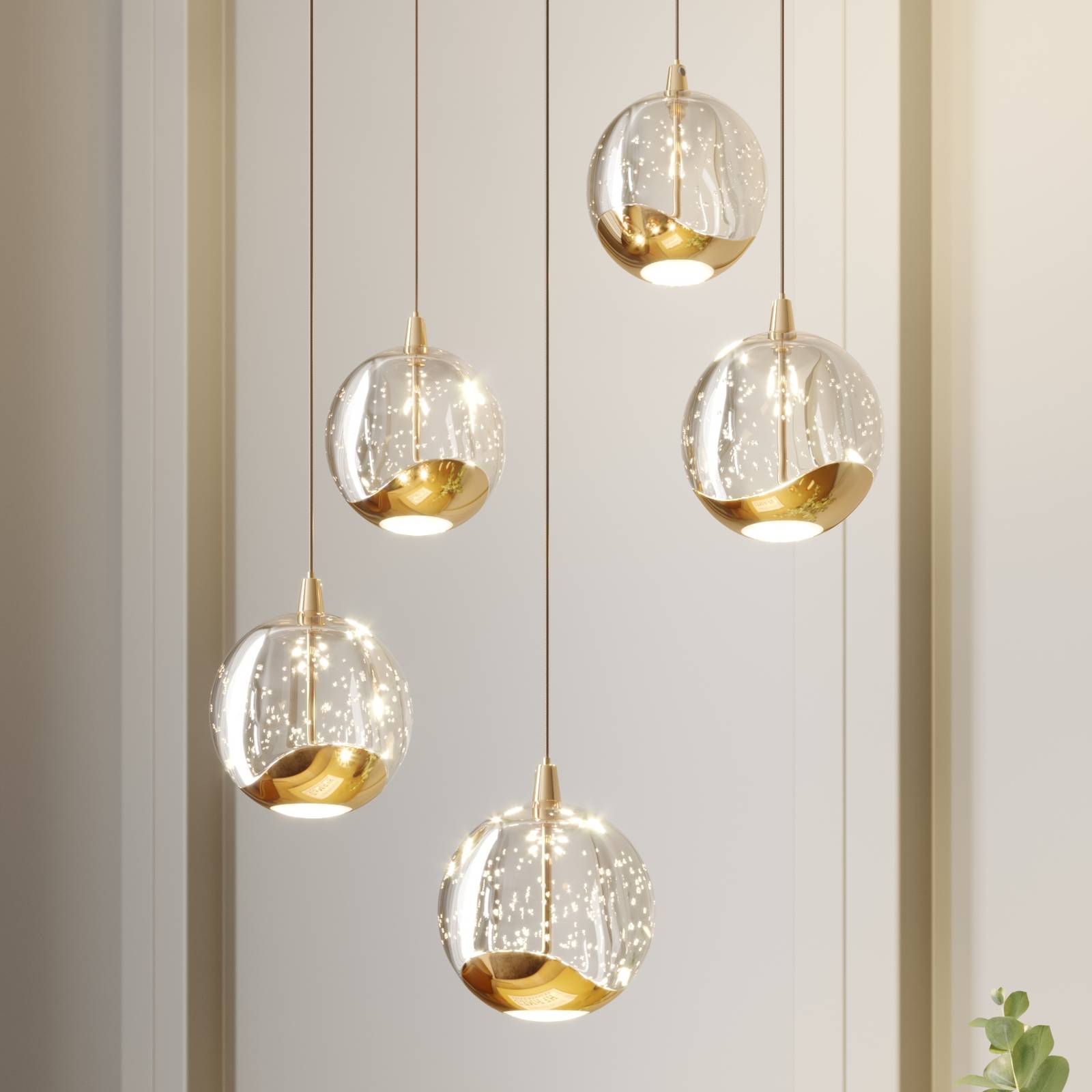 LED hanglamp Hayley, 5 lampjes, rond, goud