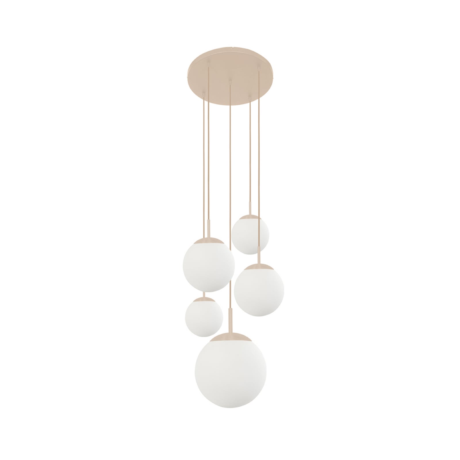 Suspension Bollique, crème/blanc opale, verre, à 5 lampes