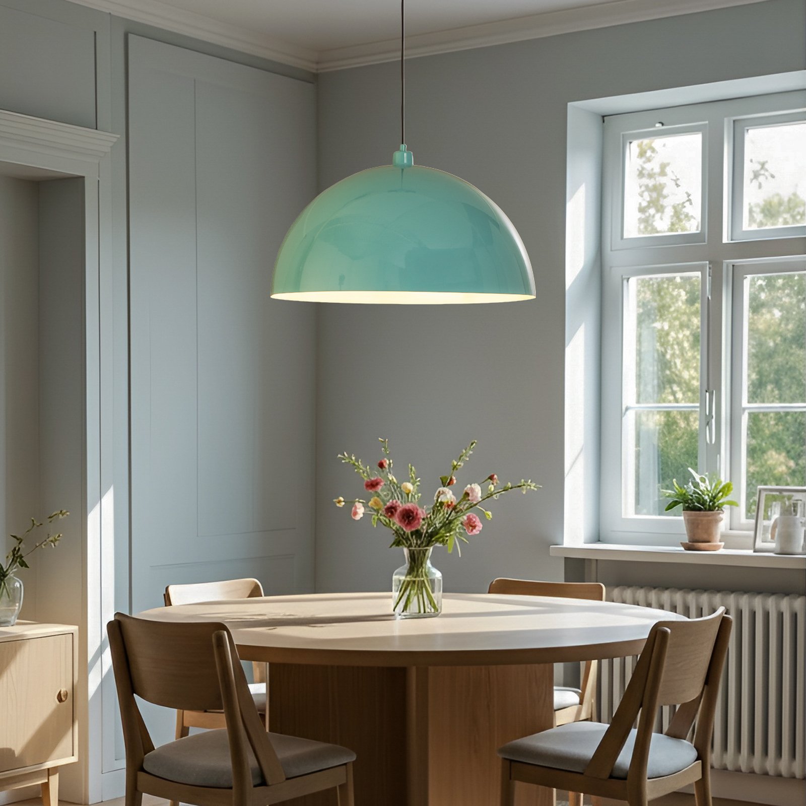 Lámpara colgante Kure, turquesa, metal, Ø 60 cm, E27