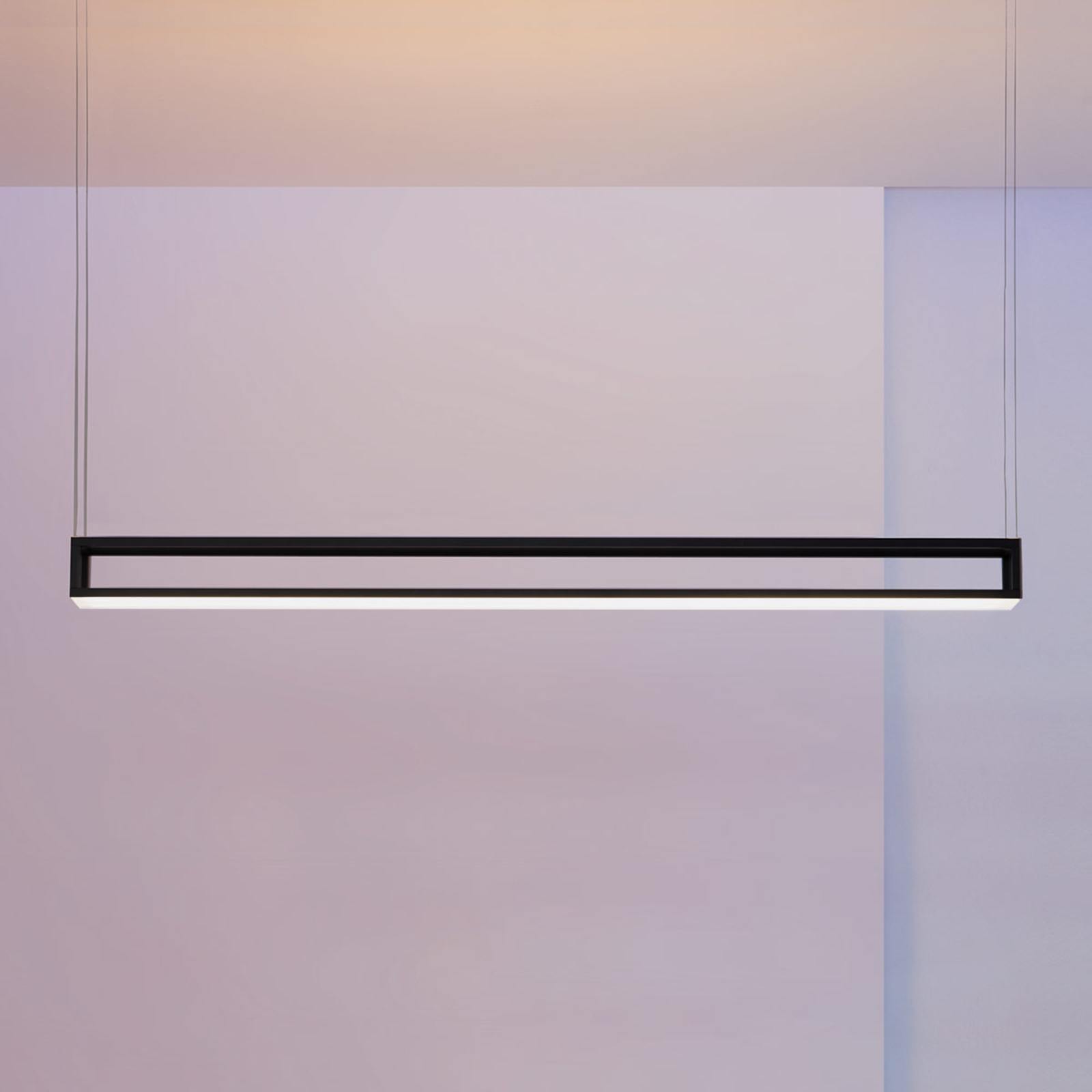 Escale Akio LED pendant light, painted black, for Living / Dining Room, aluminium, 43 W, energy efficiency: A+, L: 120 cm, W: 8 cm, H: 8 cm