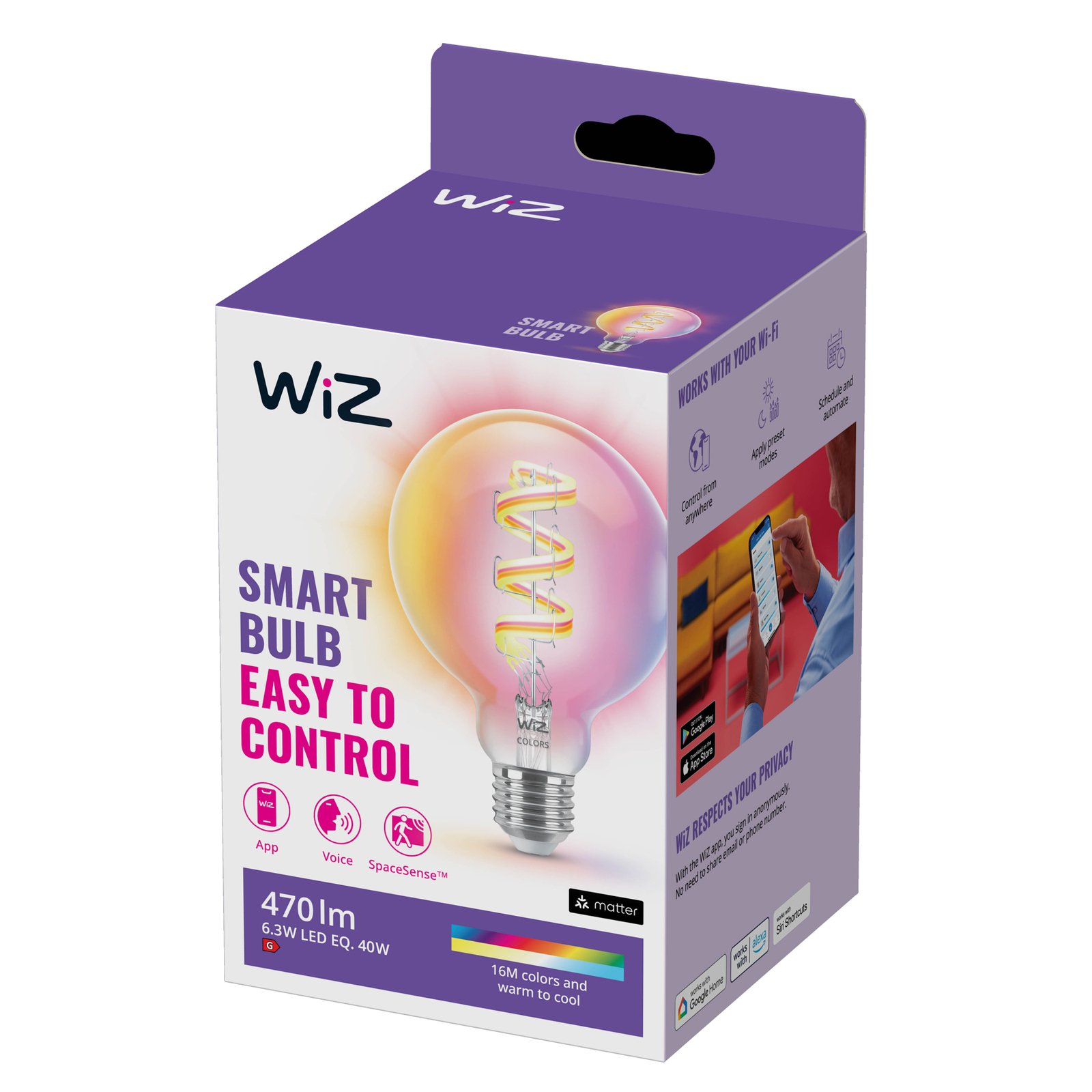 WiZ G95 ampoule fil LED globe WiFi E27 6,3 W RGBW