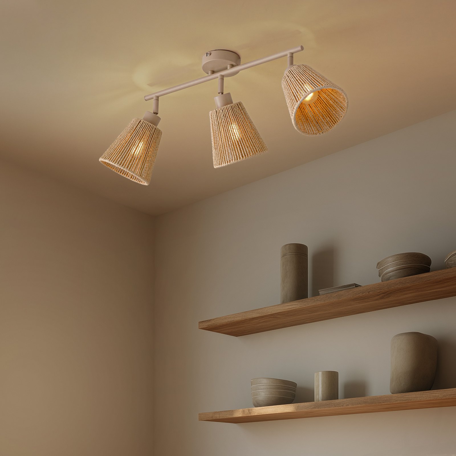 Stropní světlo Anuva, 72 cm, béžové, papír, 3 žárovky – Lindby