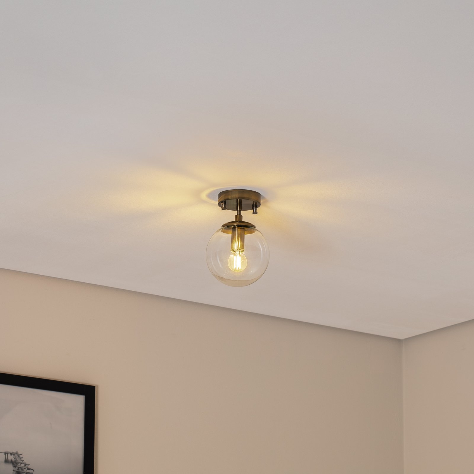 Atmaca 10215 ceiling lamp, antique gold, clear glass, Ø 15 cm