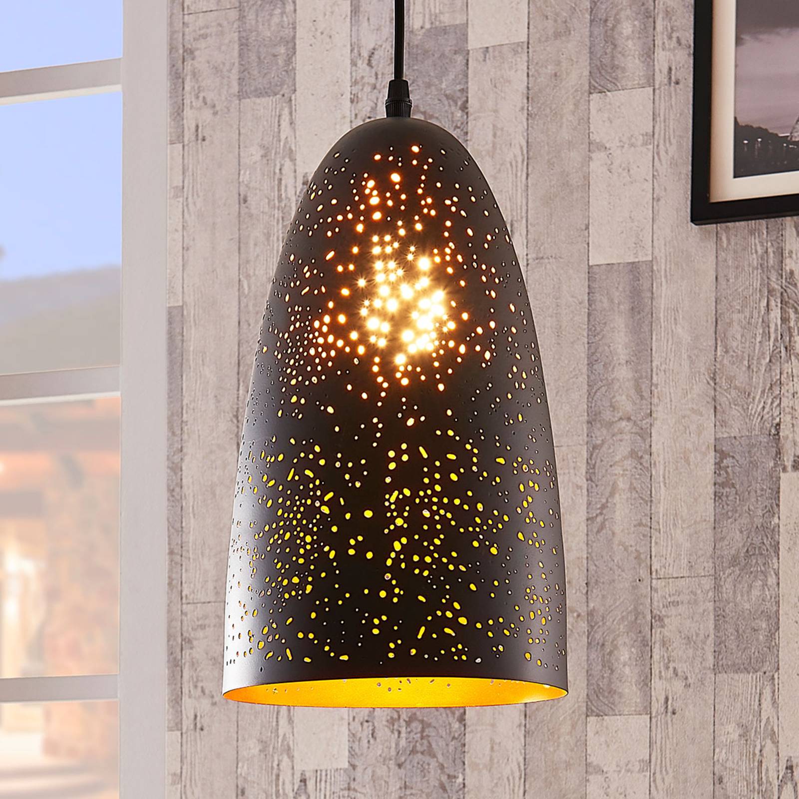Czarno-złota metalowa lampa wisząca Tola