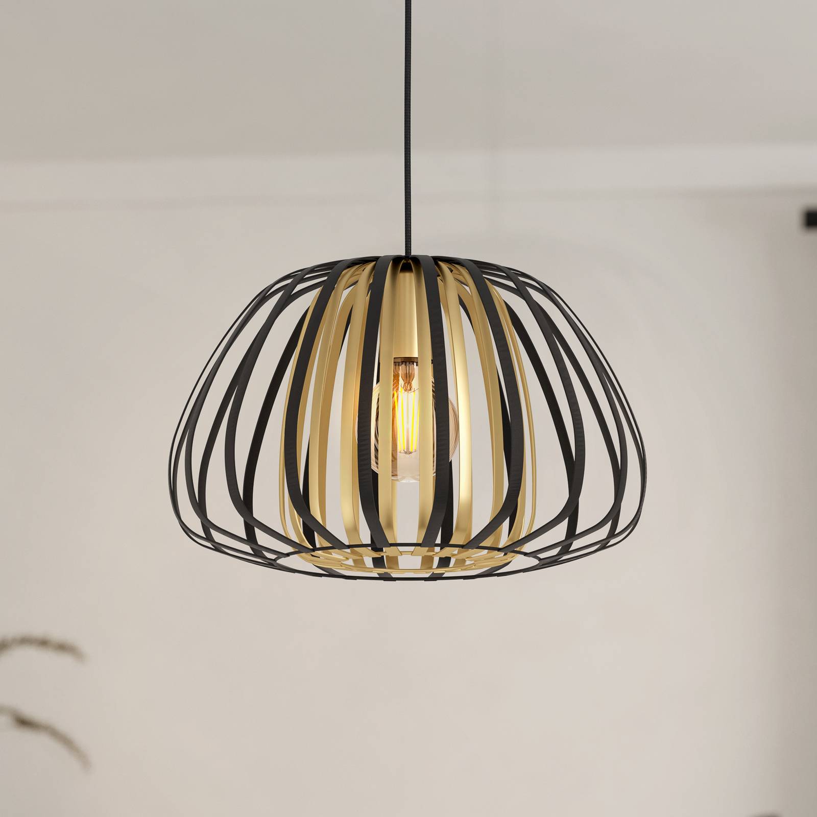 Hängeleuchte Encinitos, schwarz/messing, Ø 37,5 cm günstig online kaufen