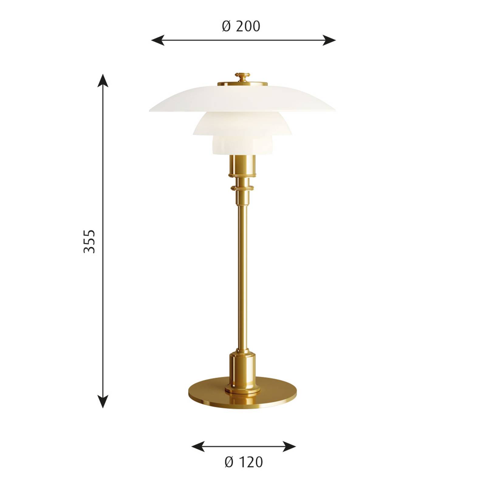 Louis Poulsen PH 2/1 lampa stołowa mosiądz-biała