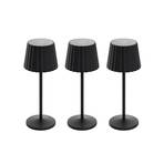 Lindby LED-es újratölthető asztali lámpa Esali, fekete, 3 darabos szett