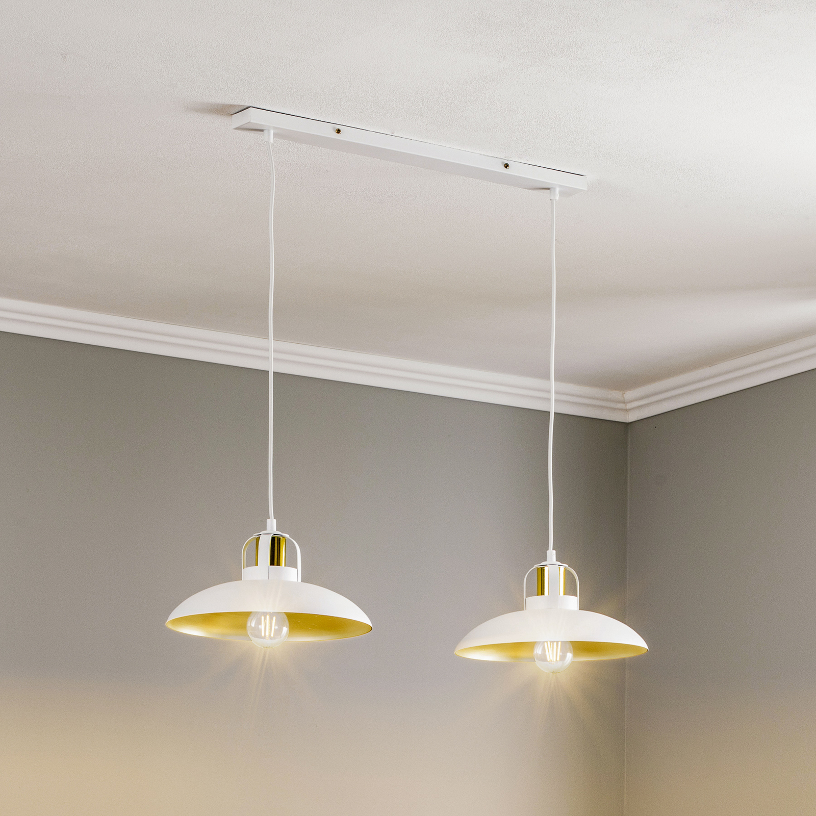 Hanglamp Felix, wit/goud, 2-lamps