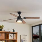 Lucande LED mennyezeti ventilátor Tedric, fekete, halk, 133 cm