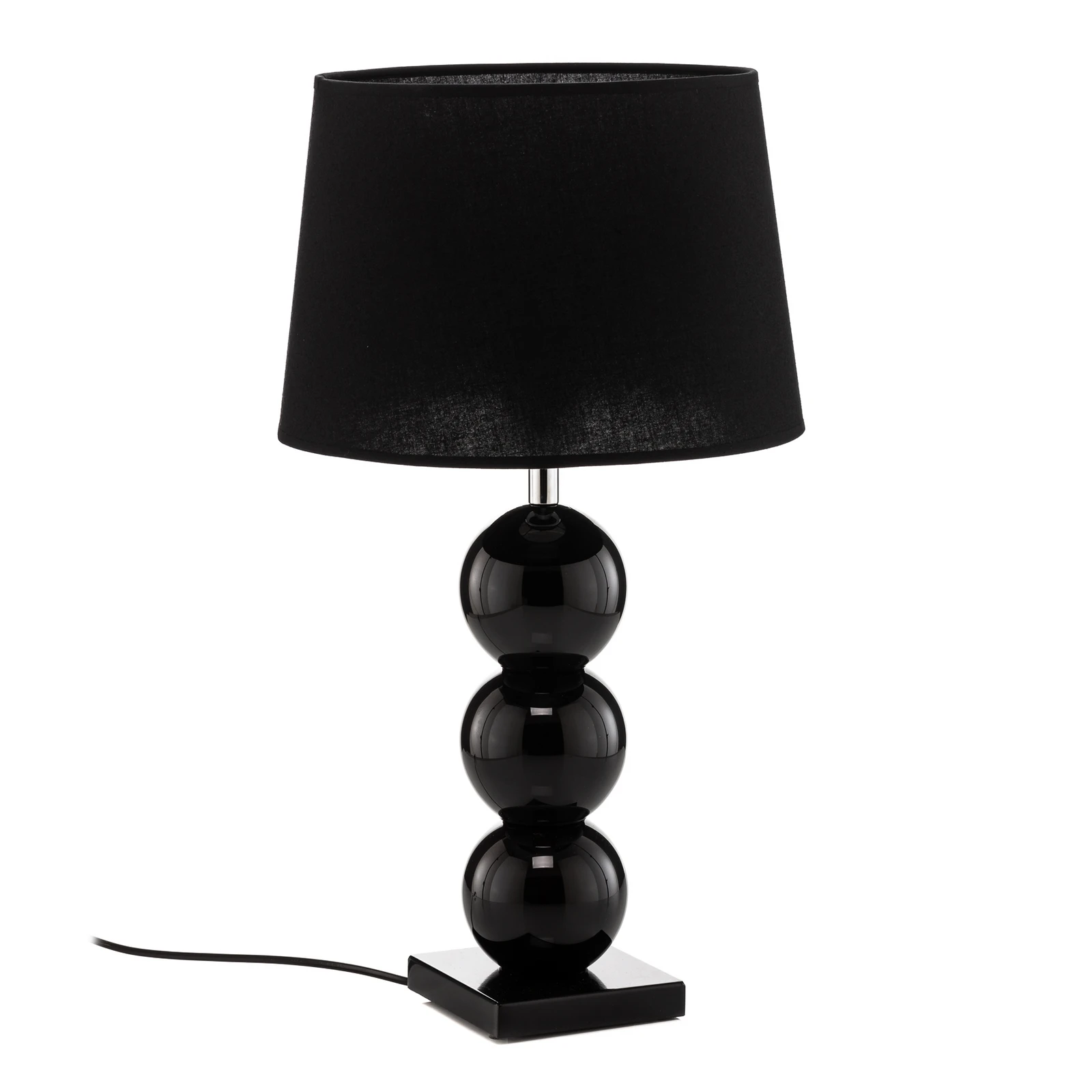 Lampe de table textile Fulda, décor verre, noir