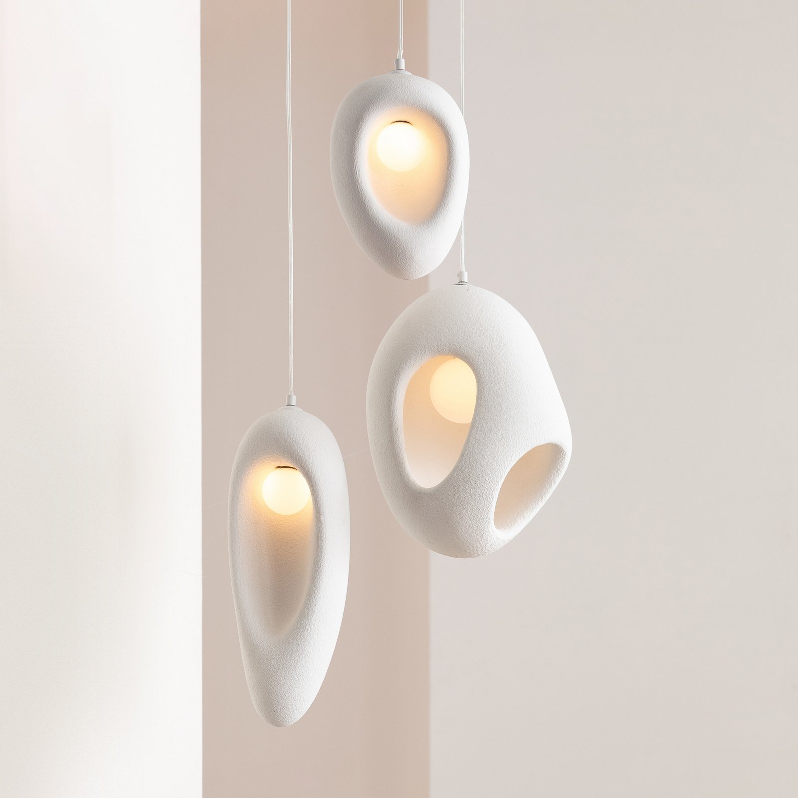 Lámpara colgante KARE Soul Dining, blanca, yeso, 53 cm, G9