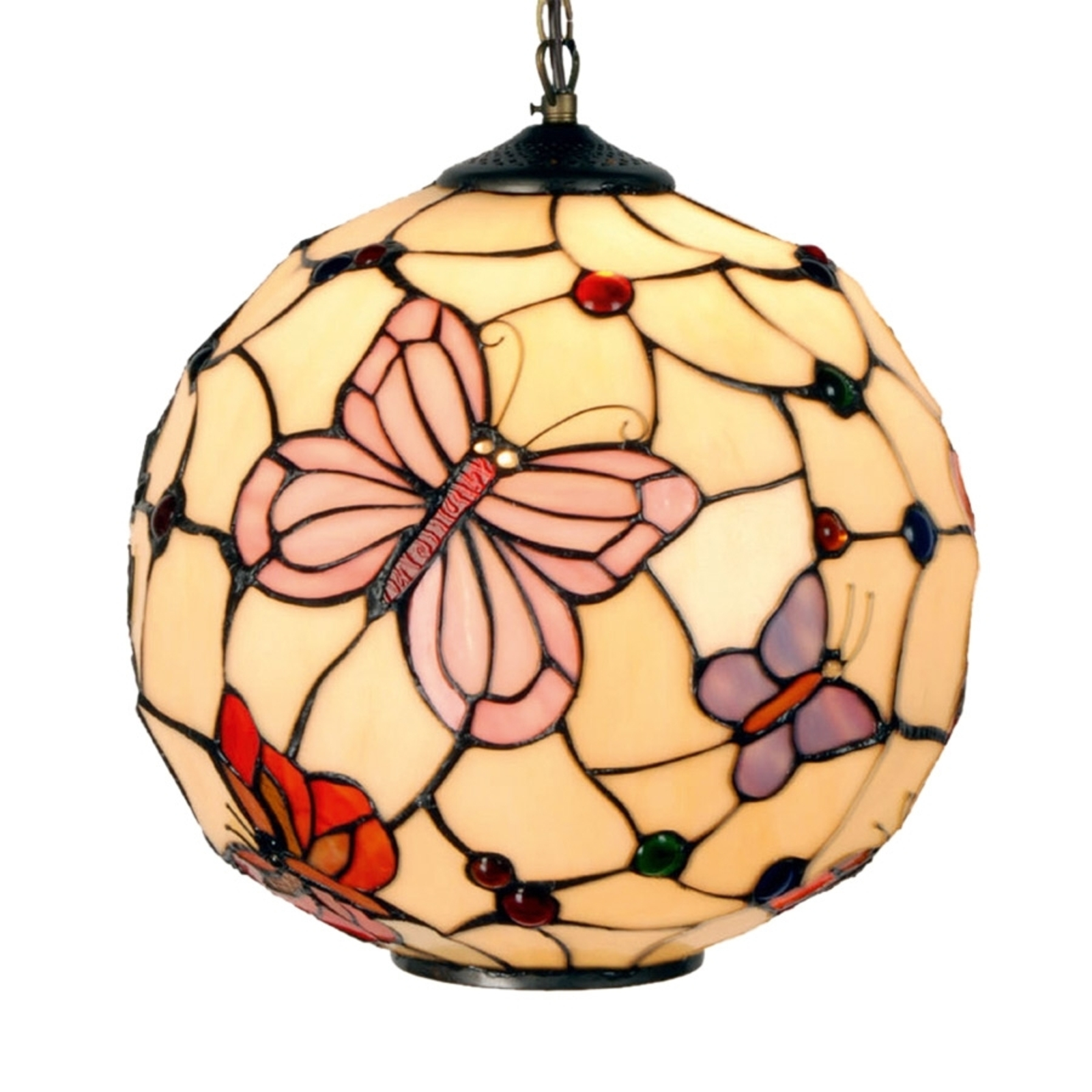 Lampa wisząca Rosy Butterfly w stylu Tiffany'ego